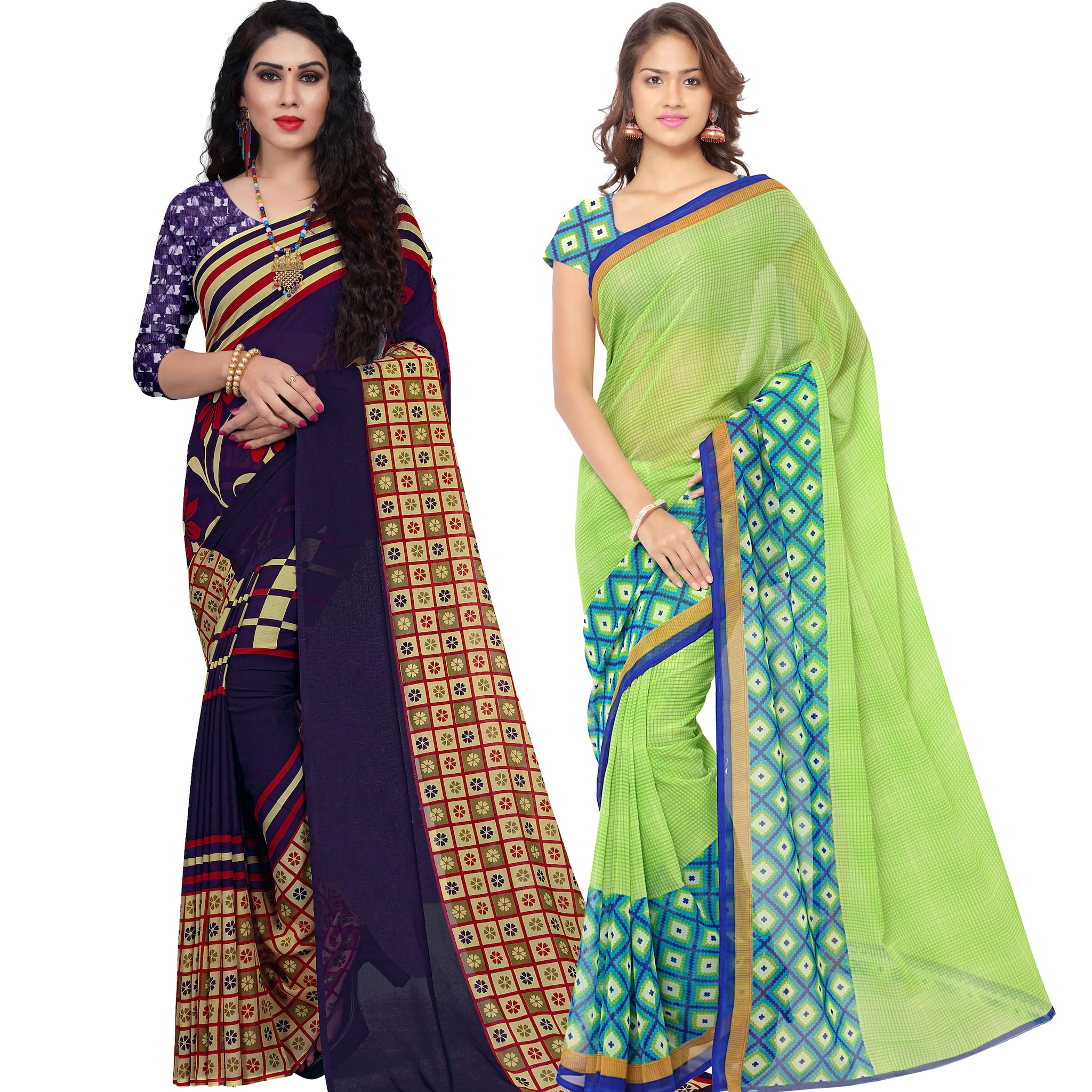 

Anand Sarees Women Georgette Printed Sarees (Multicolor) -Pack of 2