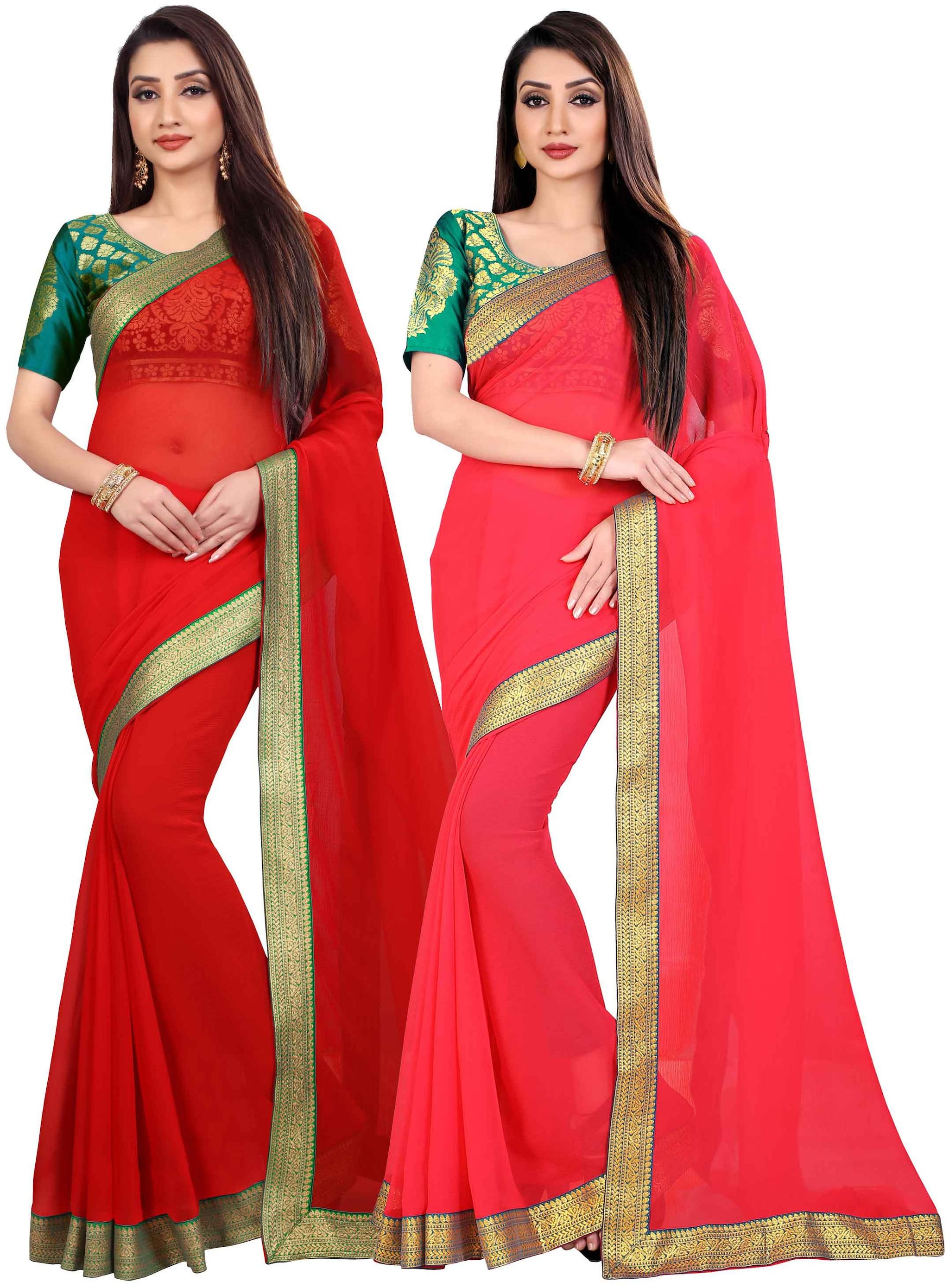 

Anand Sarees Women Chiffon sarees Red Pink
