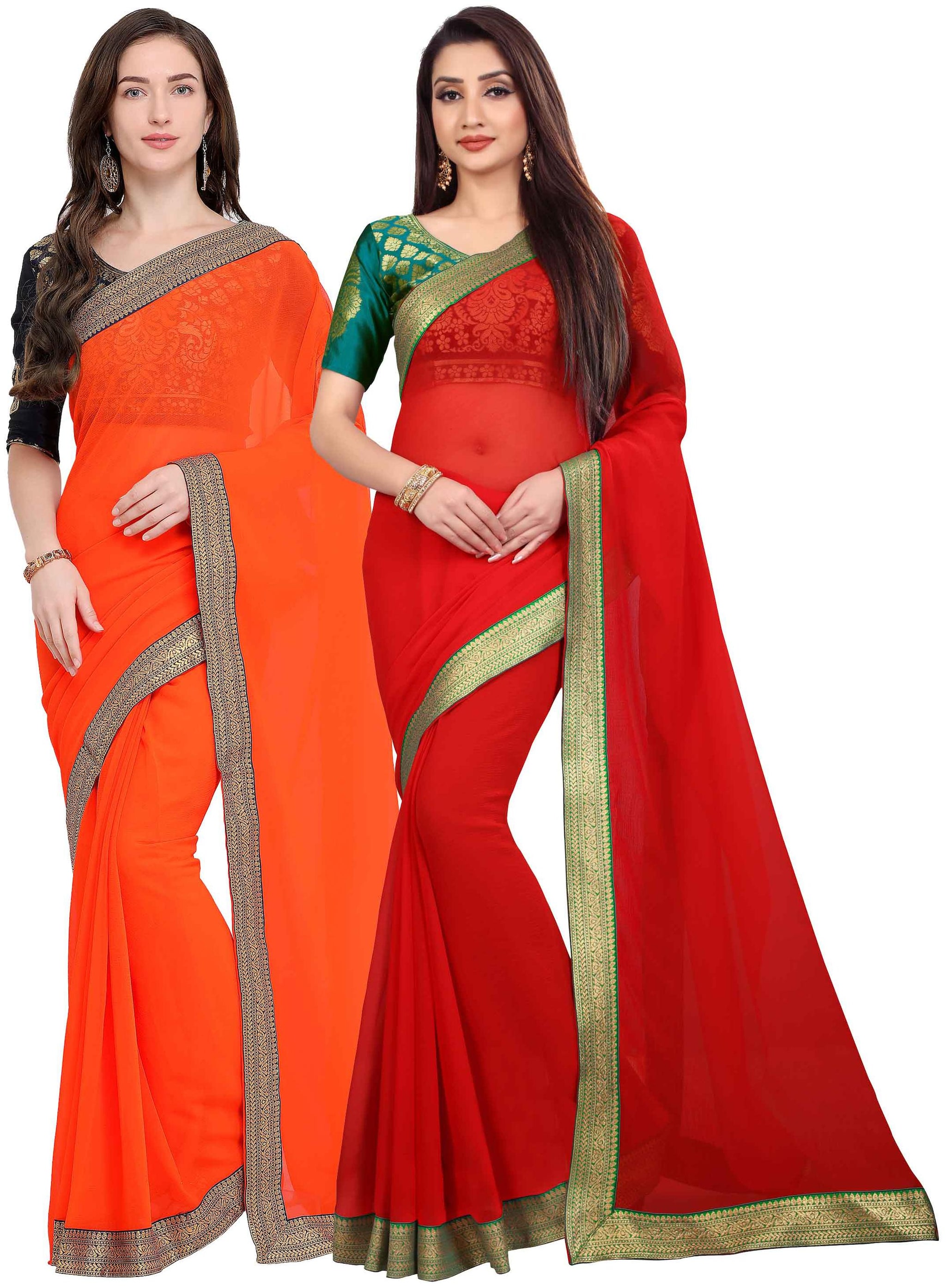

Anand Sarees Women Chiffon sarees Orange Red