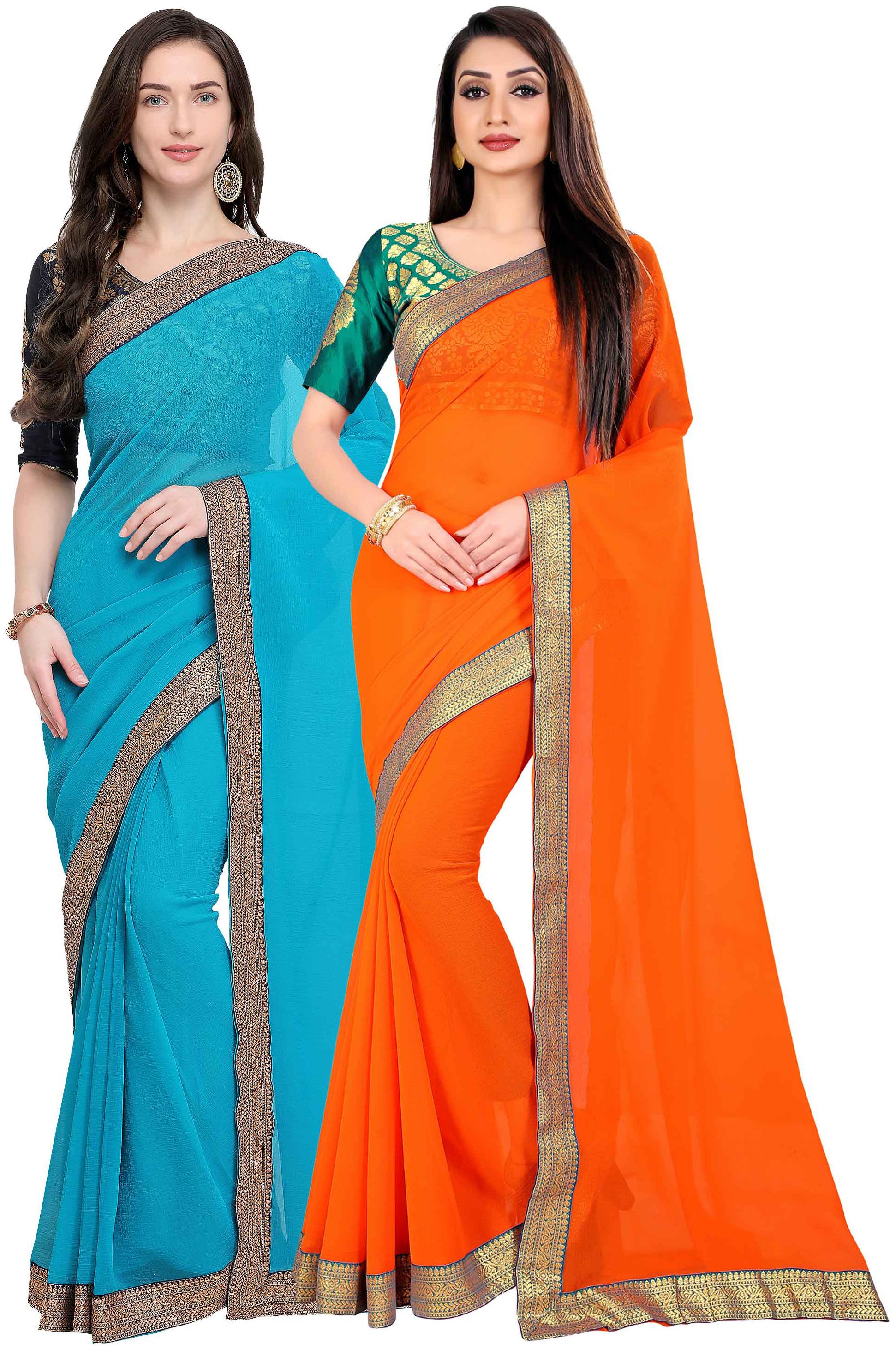 

Anand Sarees Women Chiffon sarees Blue Orange