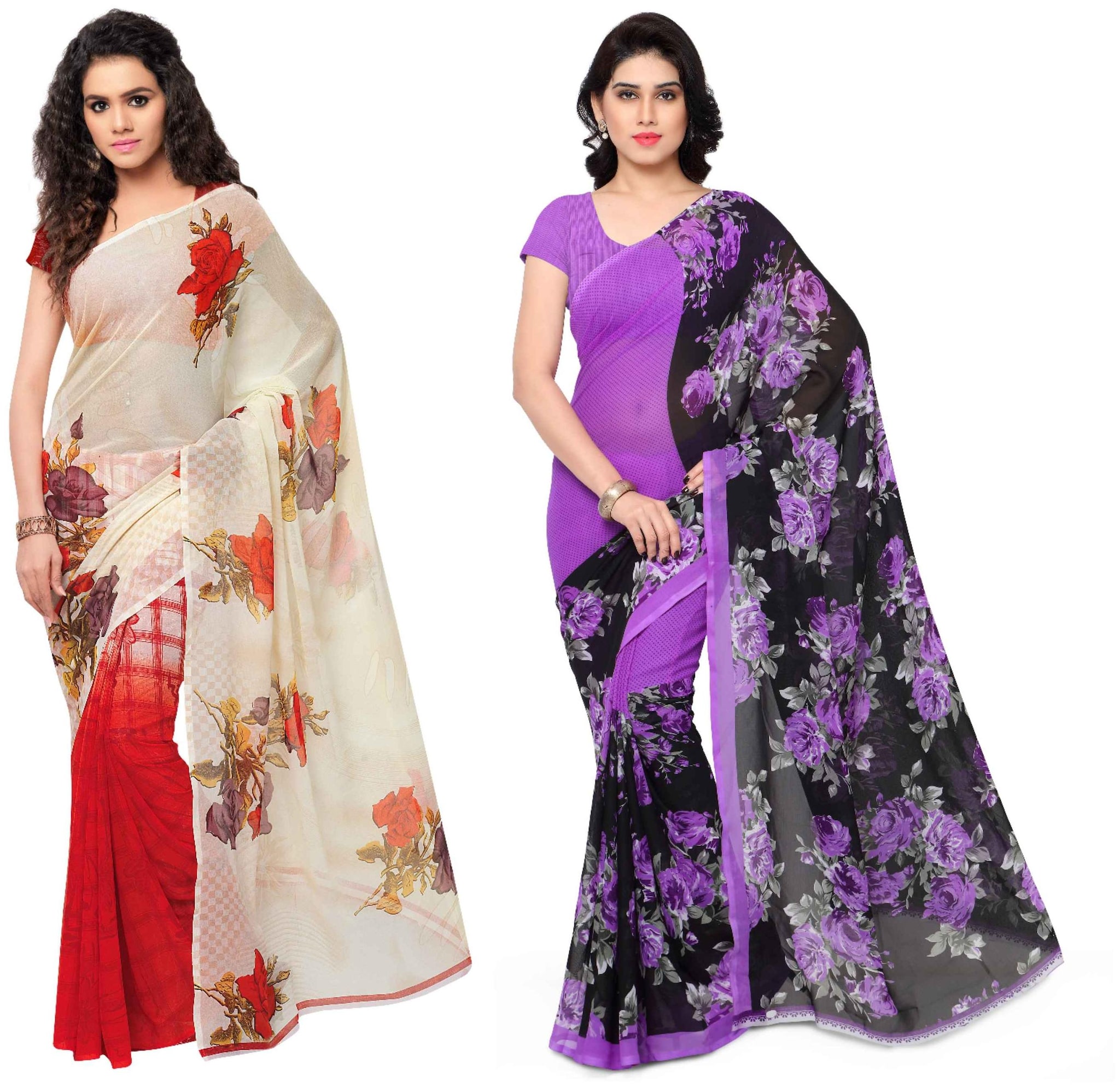 

Anand Sarees Printed Faux Georgette Pack Of 2 Sarees With Unstitched Blouse Piece