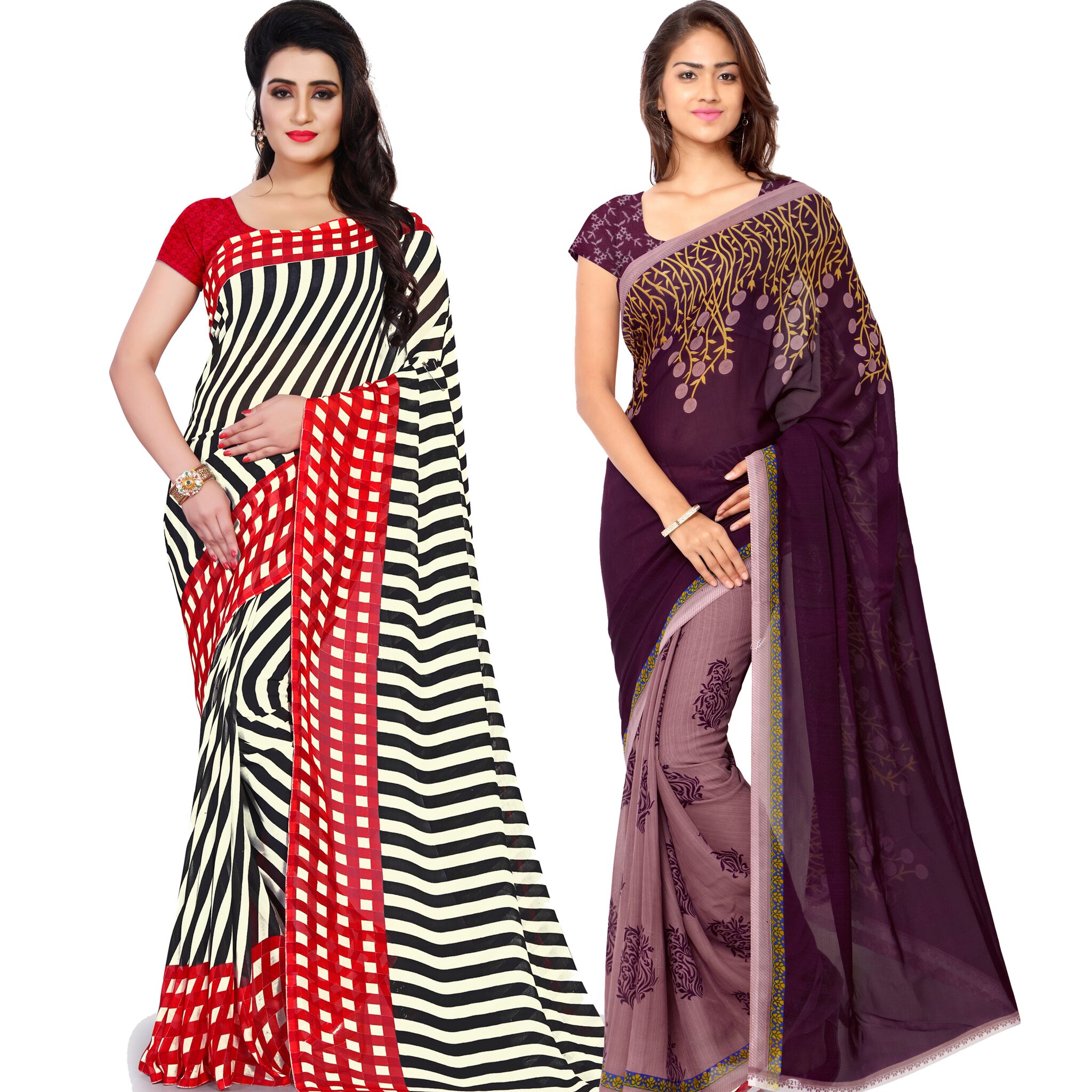 

Anand Sarees Women Floral Georgette Sarees with Blouse Piece (Set of 2)