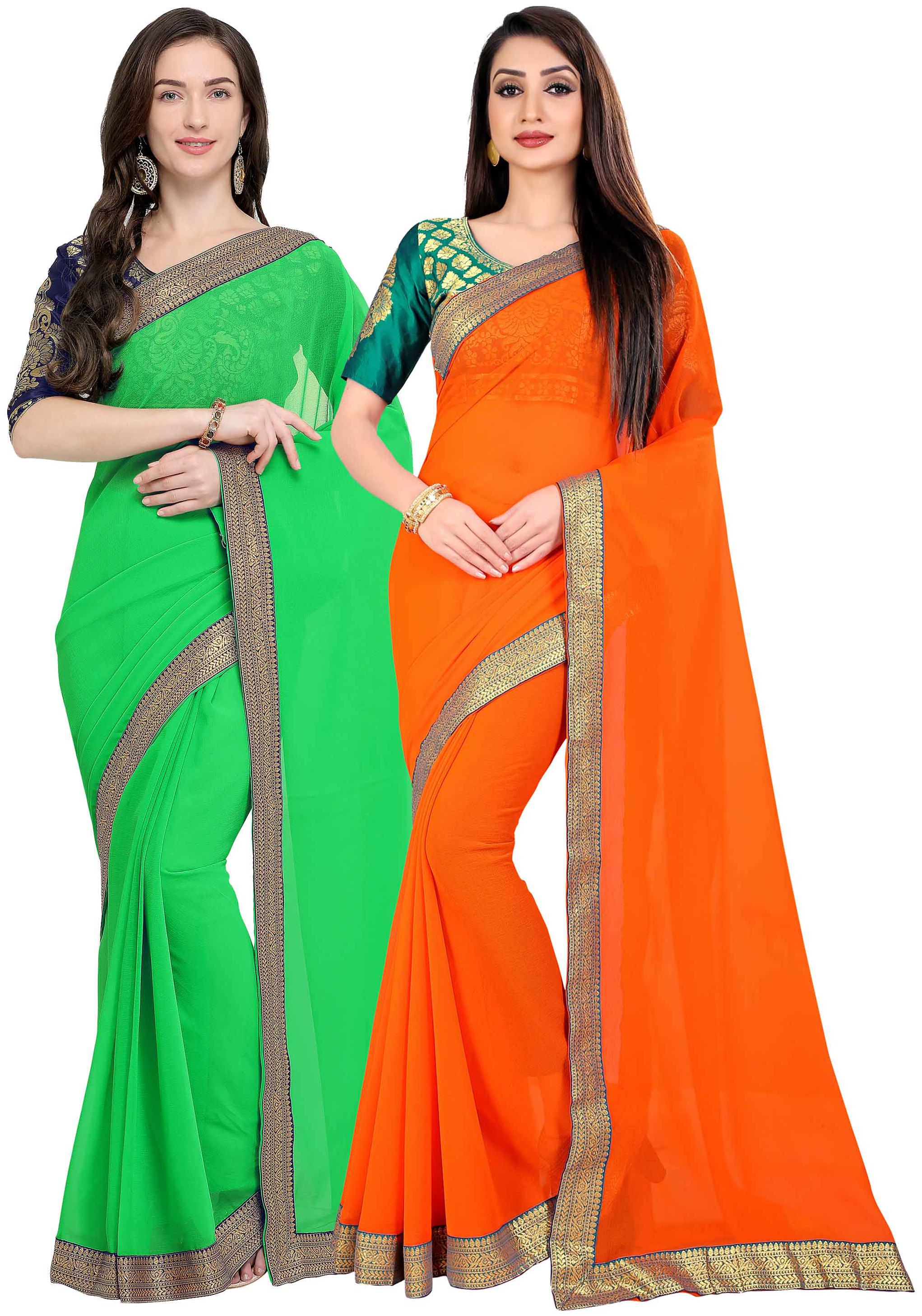 

Anand Sarees Women Chiffon sarees Green Orange