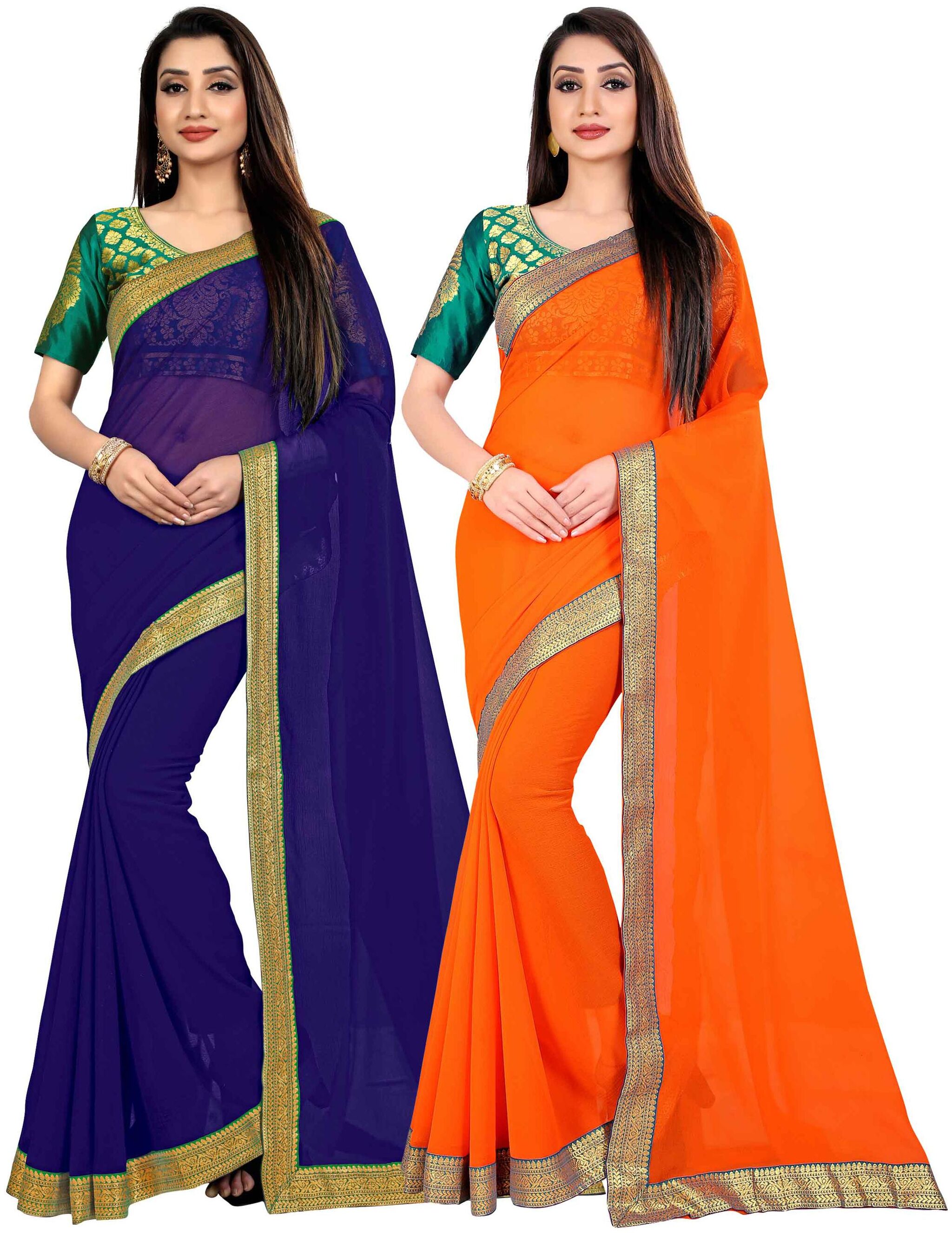 

Anand Sarees Women Chiffon sarees Blue Orange