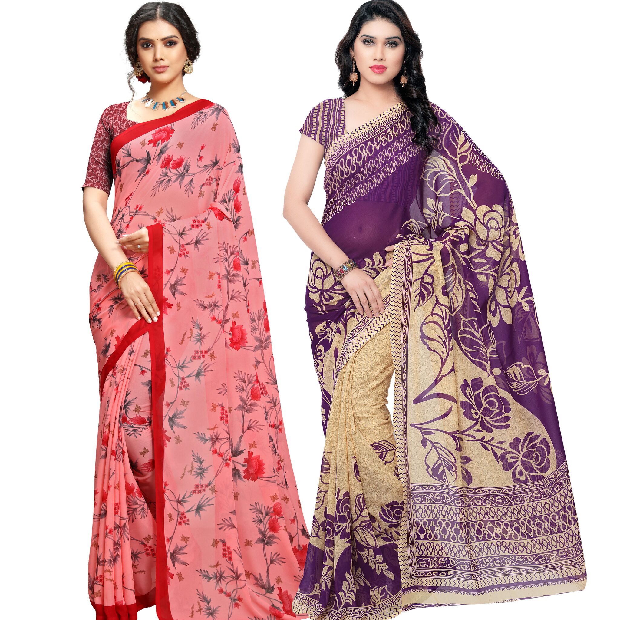 

Anand Sarees Women Floral Georgette Sarees with Blouse Piece Multi