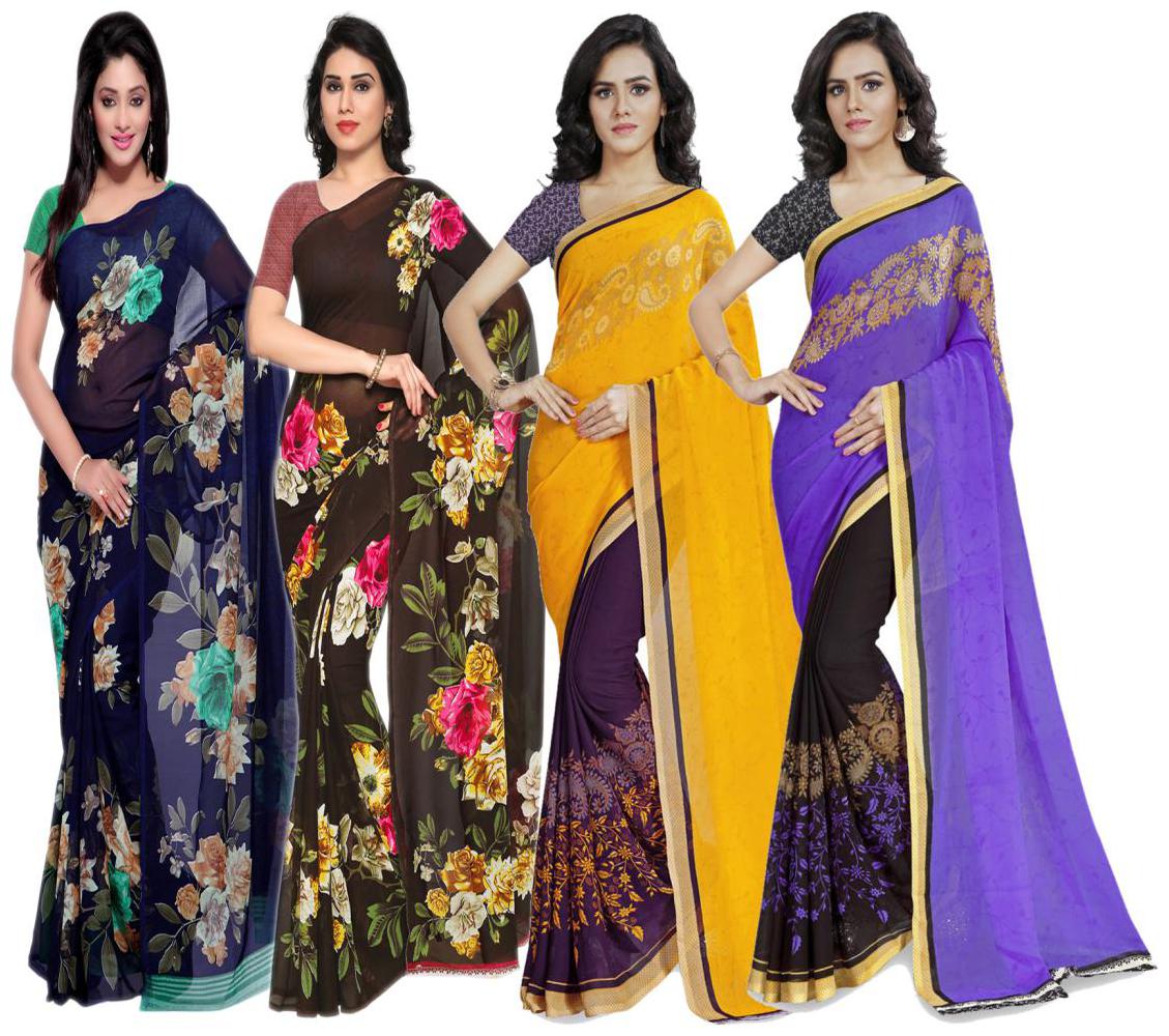 

Anand Sarees Women Faux Georgette Multi Color Printed Pack Of 4 Saree With Blouse Piece