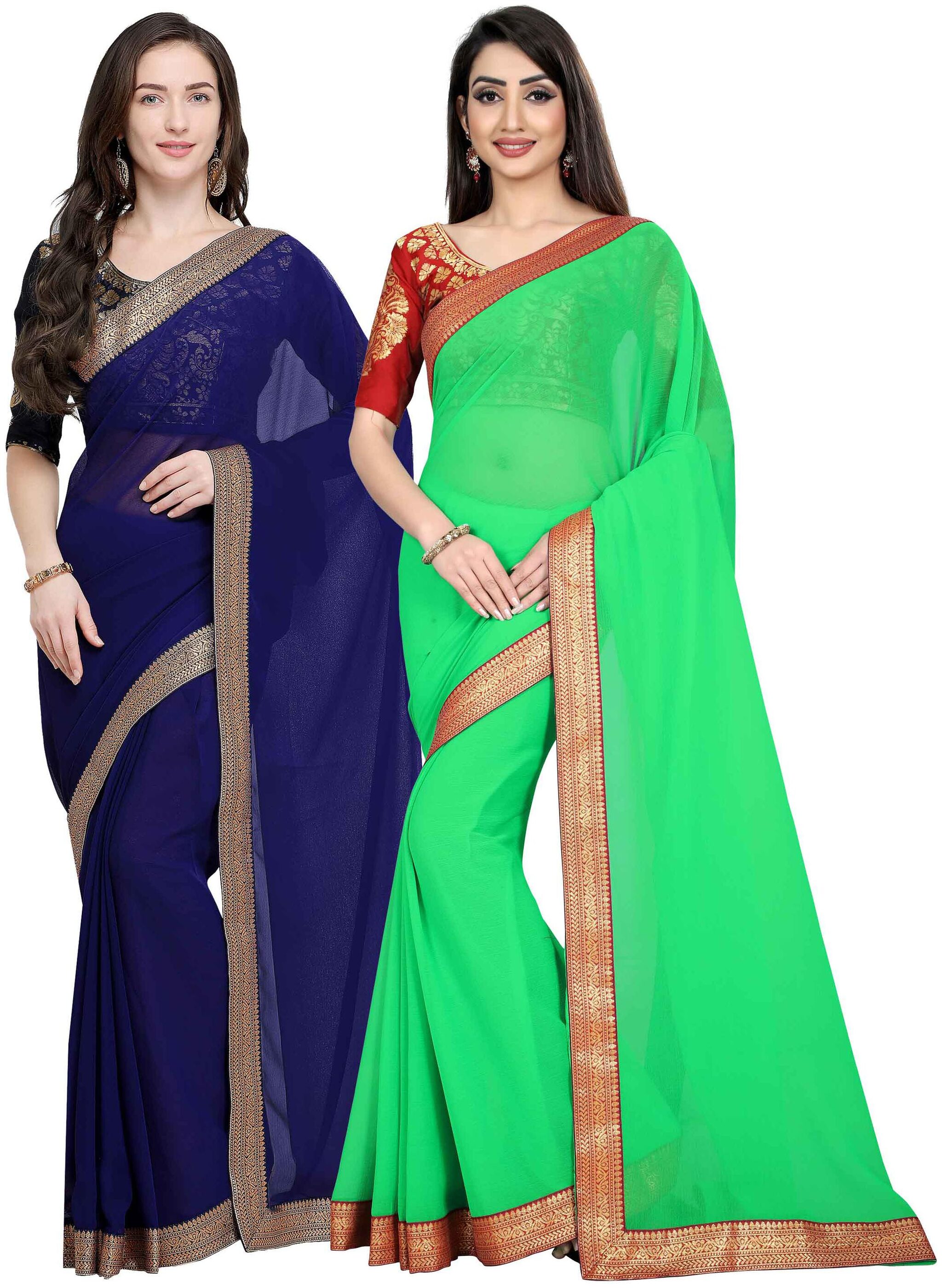 

Anand Sarees Women Chiffon sarees Blue Green