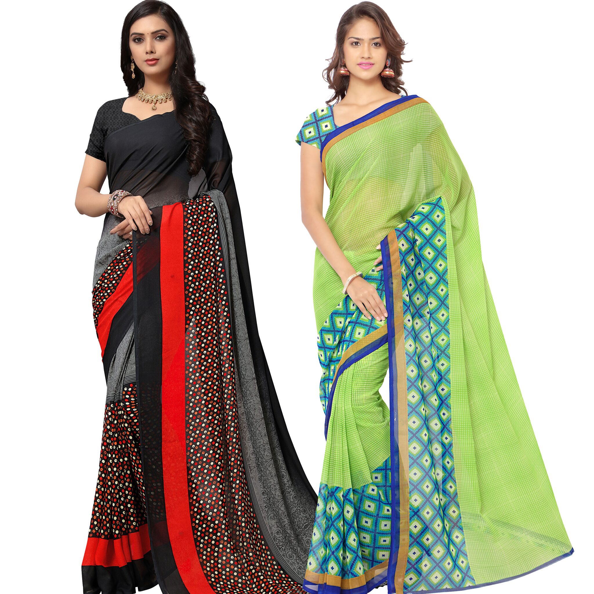 

Anand Sarees Women Georgette Printed Sarees (Multicolor) -Pack of 2