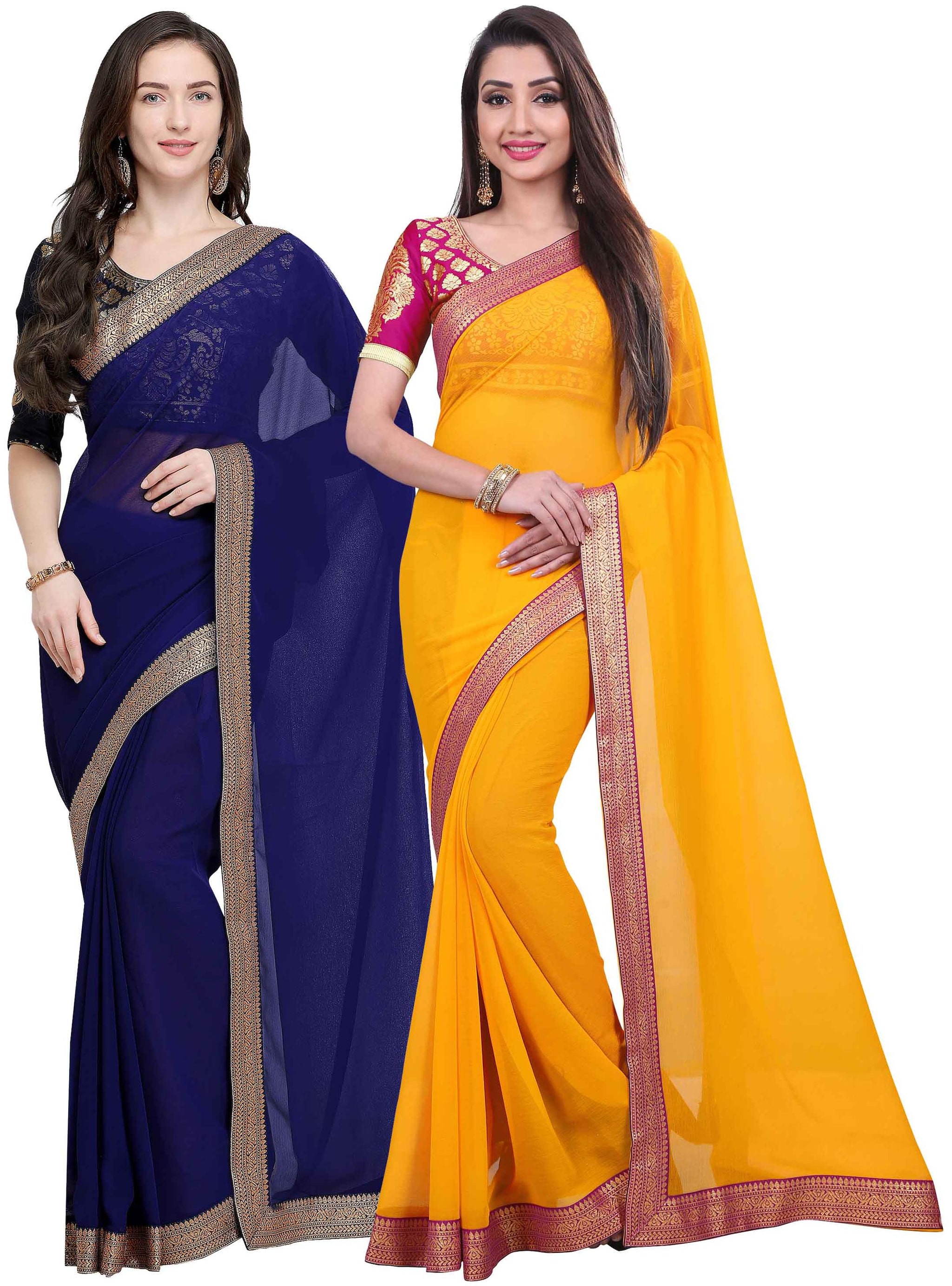 

Anand Sarees Women Chiffon sarees Blue Yellow