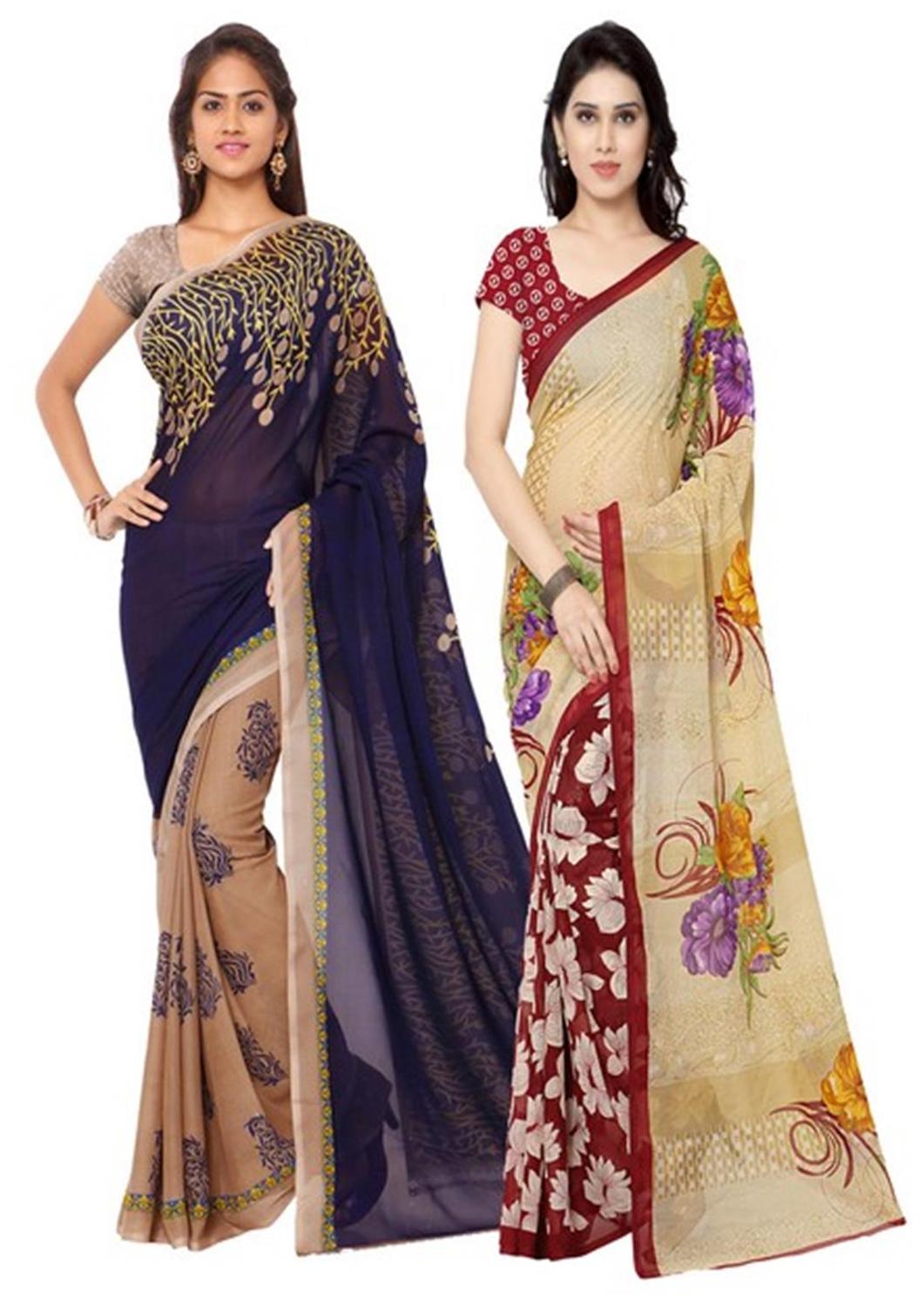 

Anand Sarees Printed Designer Faux Georgette Multicolor Saree With Blouse Piece (Combo Pack)