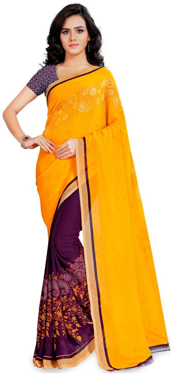 

Anand Sarees Faux Georgette Yellow Colored Printed Sari with Blouse Piece (1190 2)