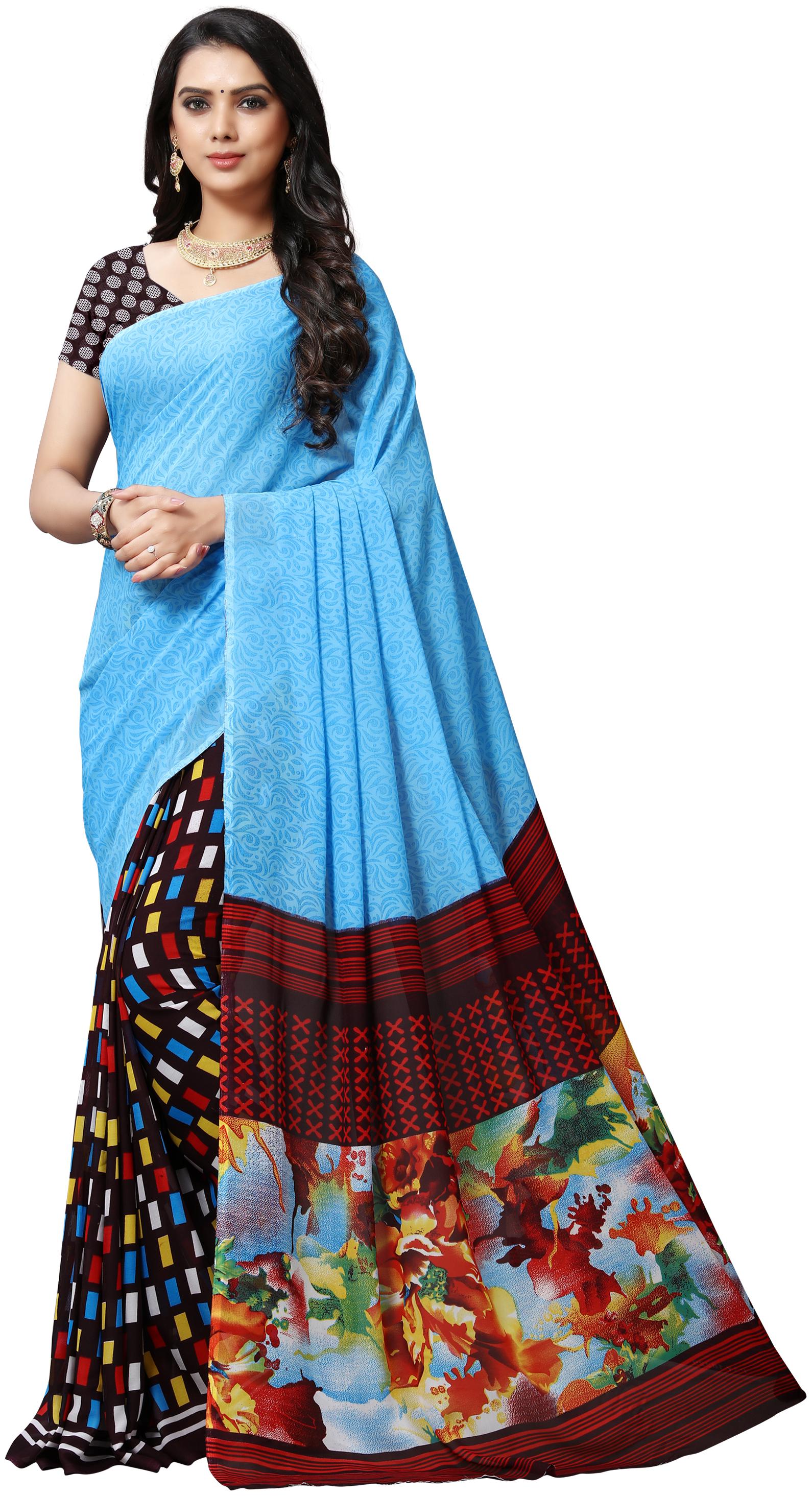 

Anand Sarees Georgette Saree With Unstitched Blouse-Blue