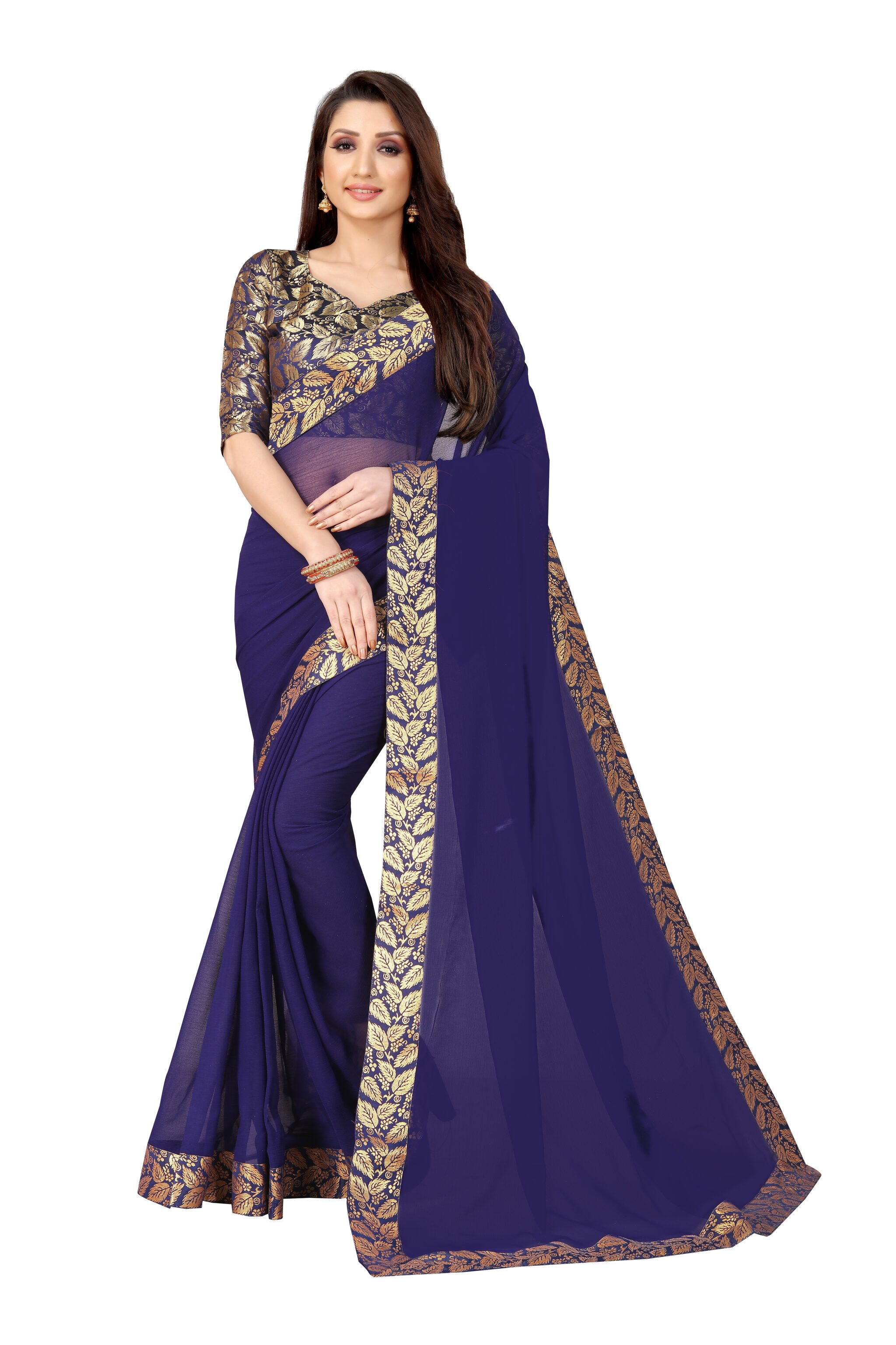 

Anand Sarees Chiffon Solid Blue Regular Saree For Women