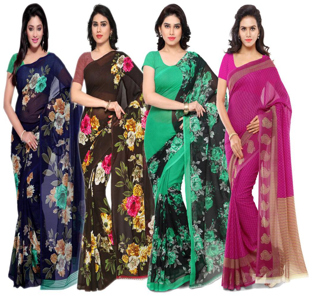 

Anand Sarees Women Faux Georgette Multi Color Printed Pack Of 4 Saree With Blouse Piece
