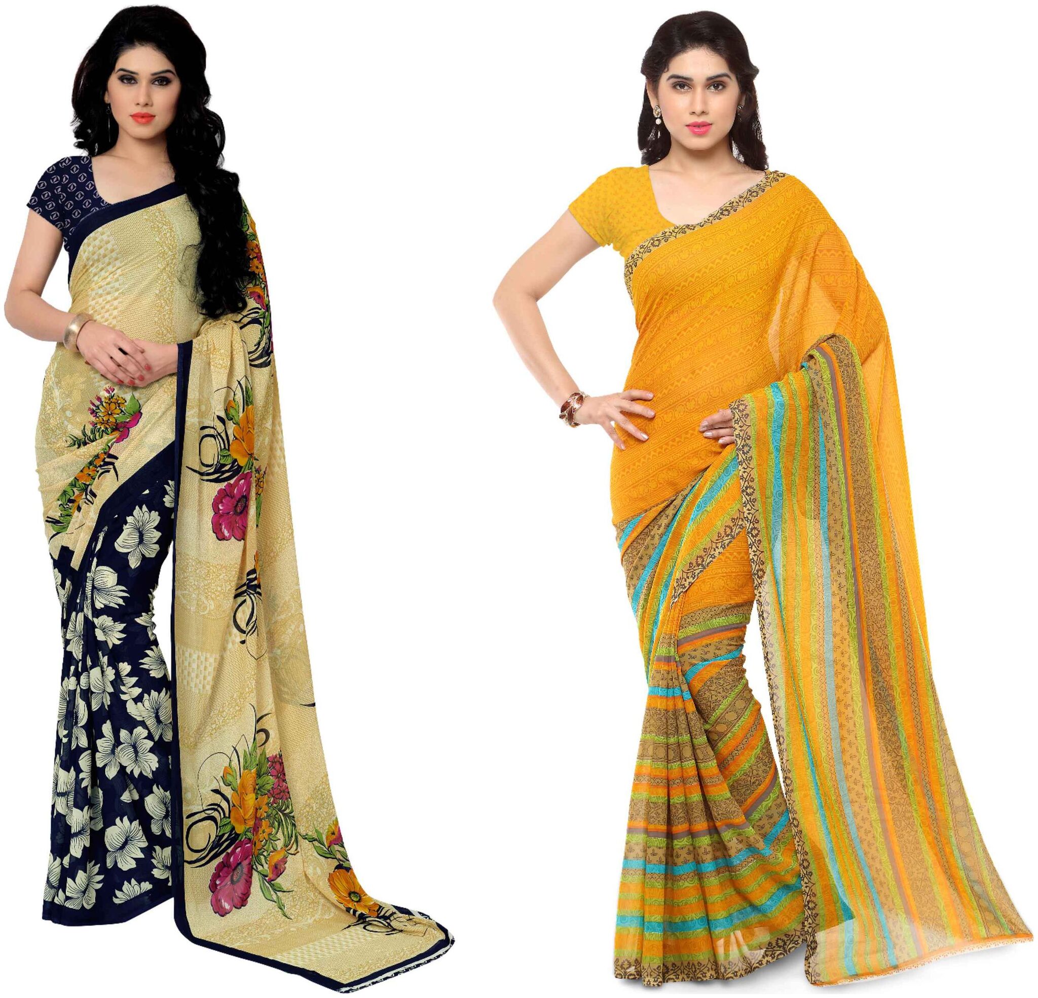 

Anand Sarees Printed Faux Georgette Pack Of 2 Sarees With Unstitched Blouse Piece