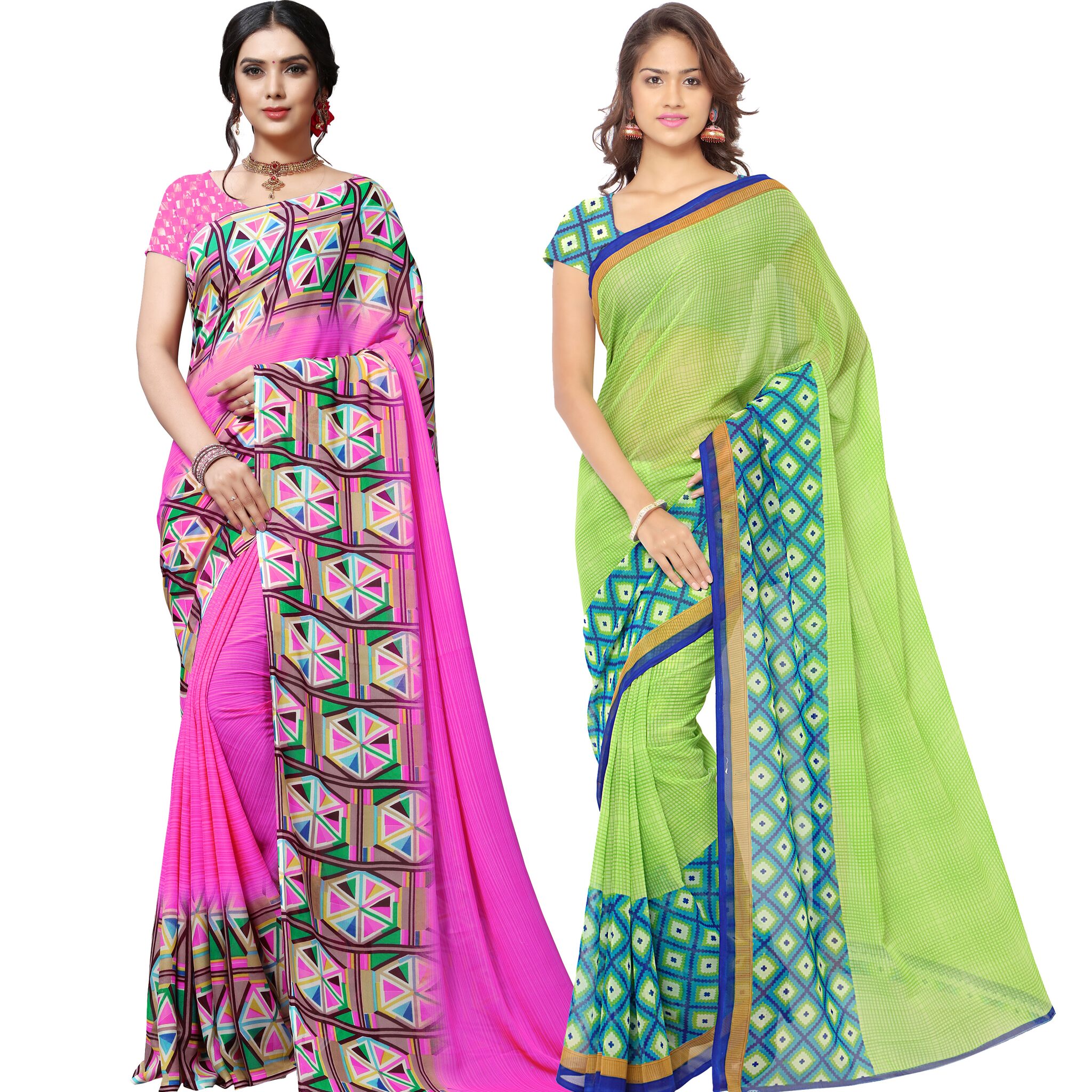 

Anand Sarees Women Georgette Printed Sarees (Multicolor) -Pack of 2