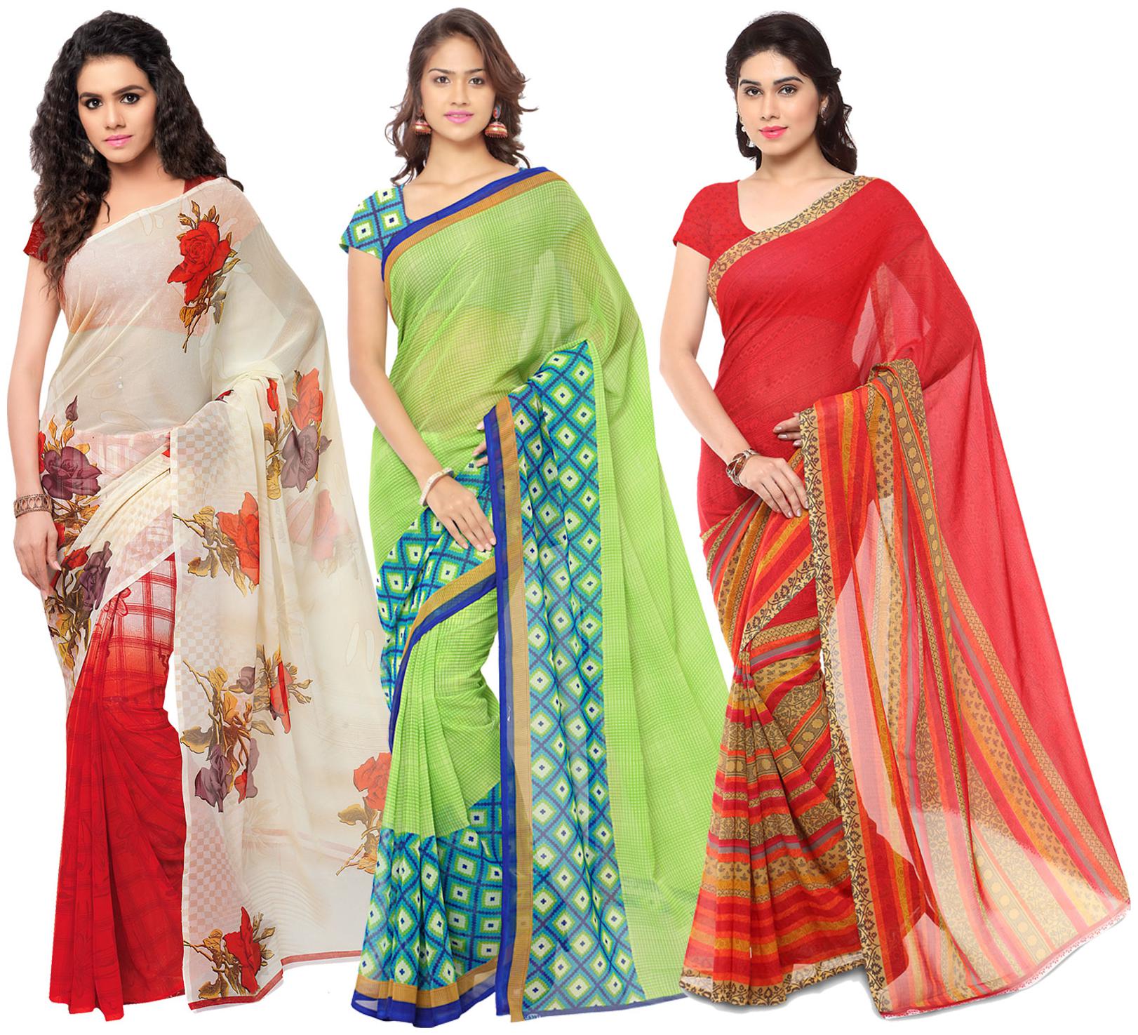 

Anand Sarees Women s Faux Georgette Multi Color Printed Pack Of 3 Sarees With Blouse Piece ( TRIO 1080 1115 2 1164 1 )