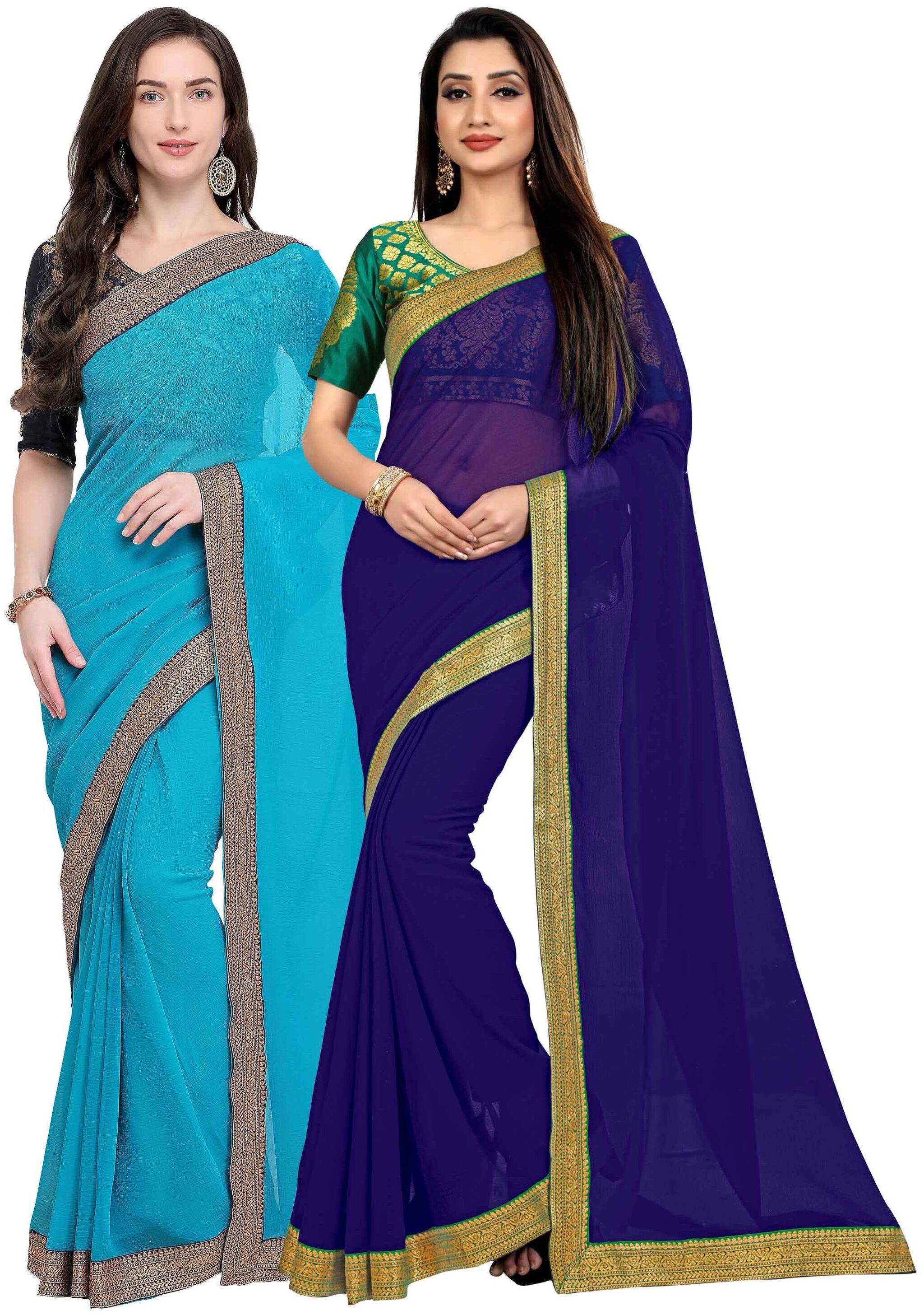 

Anand Sarees Women Chiffon sarees Blue