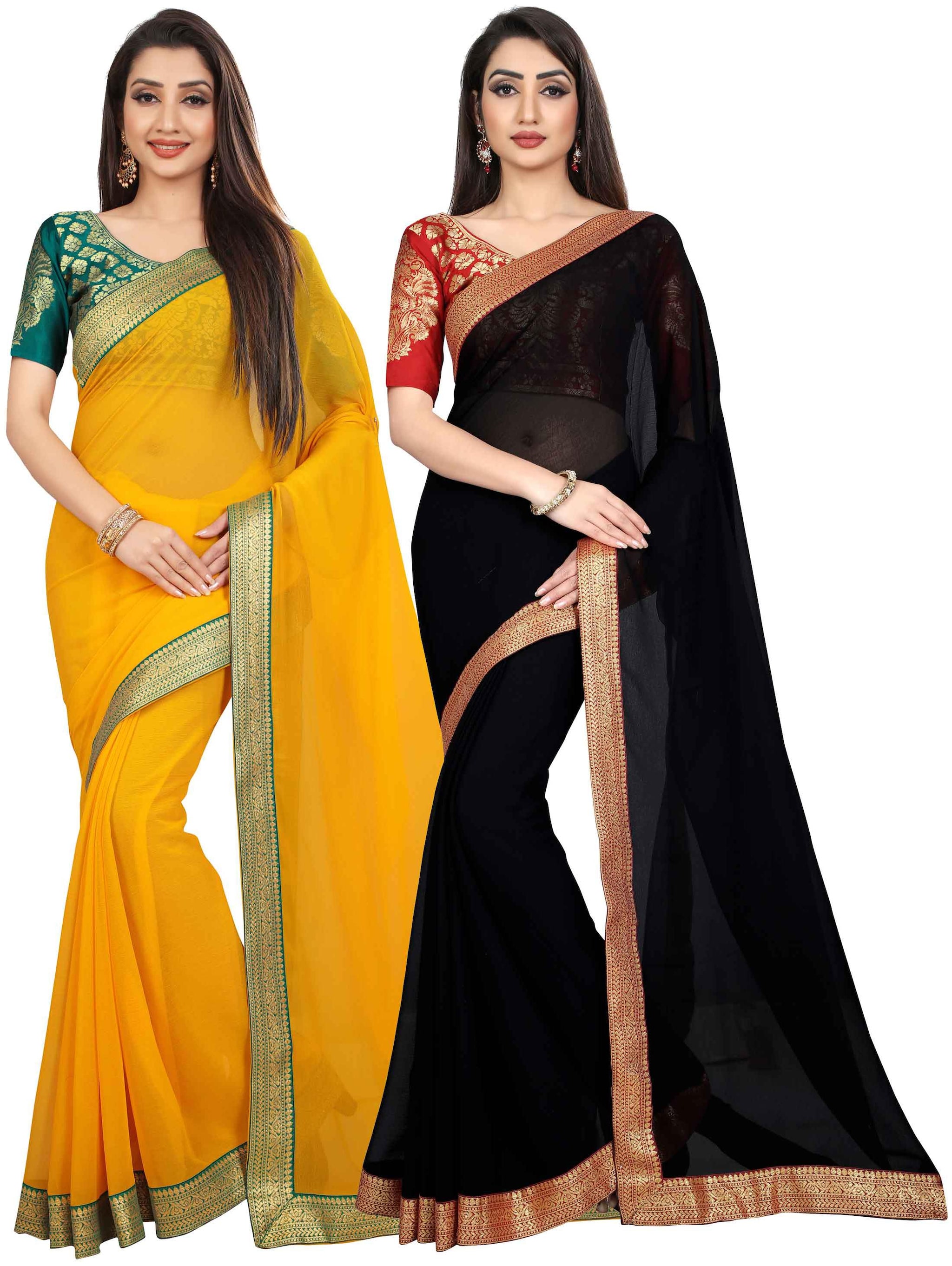 

Anand Sarees Women Chiffon sarees Yellow Black