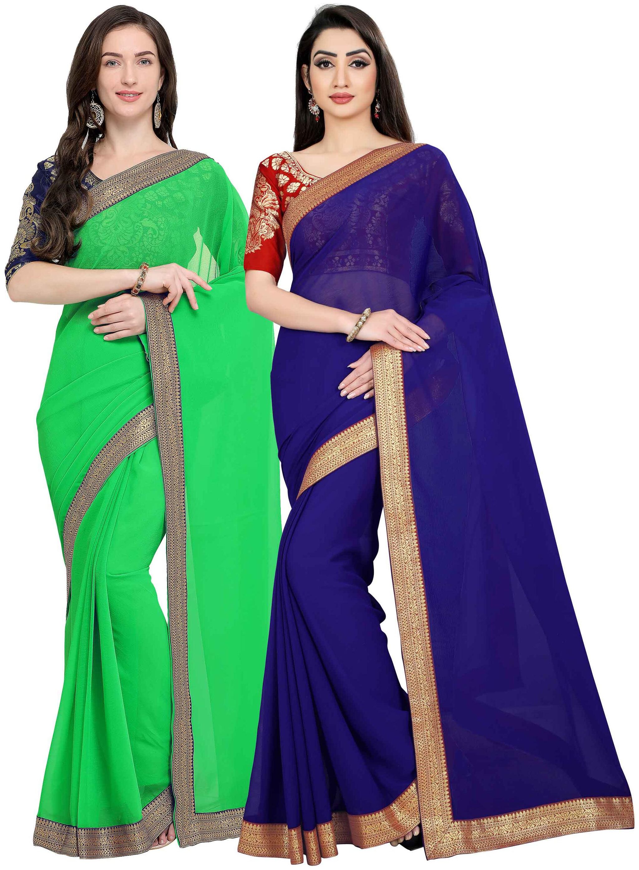 

Anand Sarees Women Chiffon sarees Green Blue