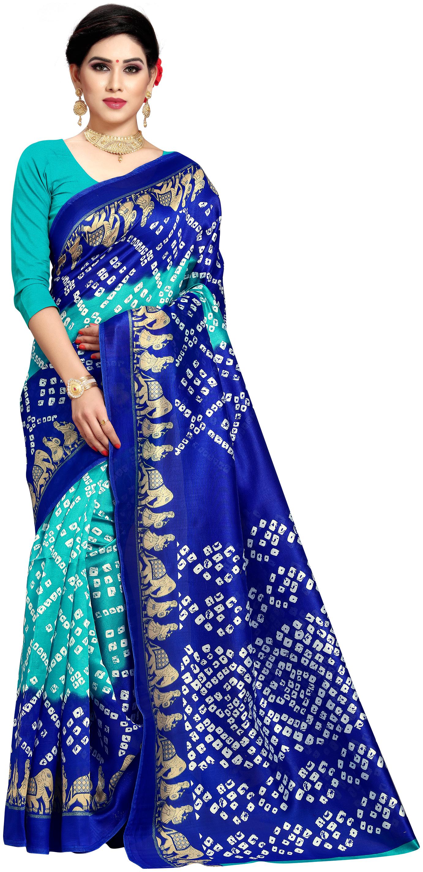 

Anand Sarees Women S Blue and Turquoise Color Bhagalpuri Silk Sarees