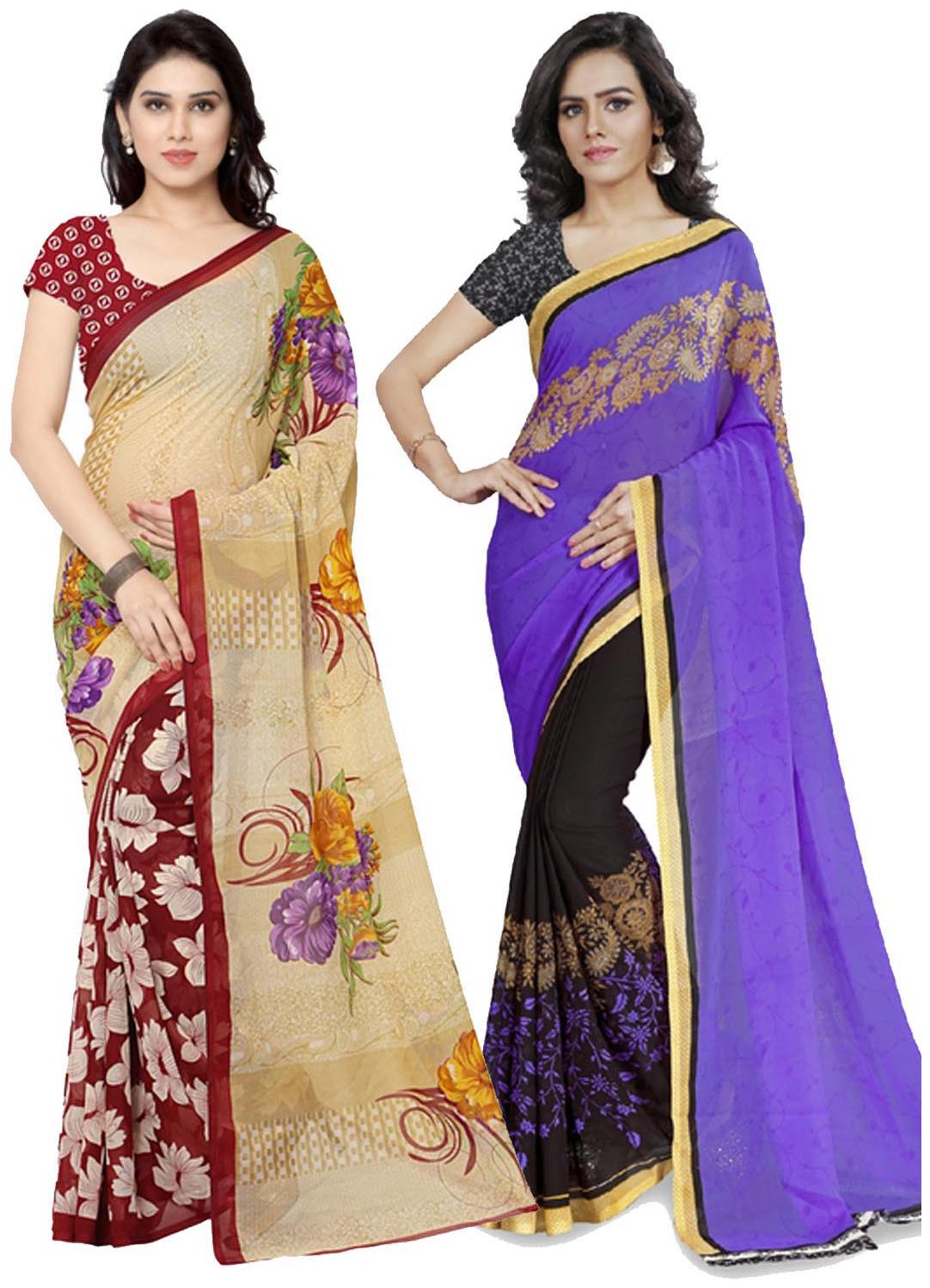 

Anand Sarees Faux Georgette Purple Red And Multi Color Printed Combo Saree With Blouse Piece ( 1190 4 2942 4 )