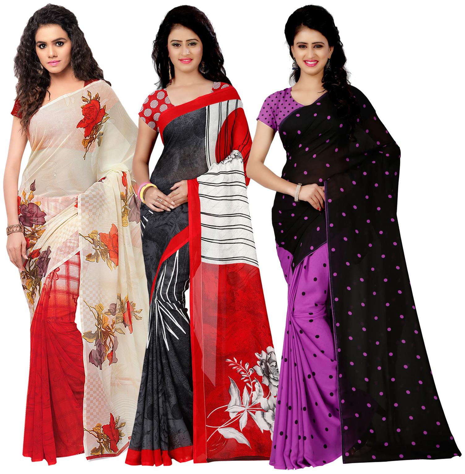 

Anand Sarees Georgette Printed Saree With Blouse For Women Color Multi