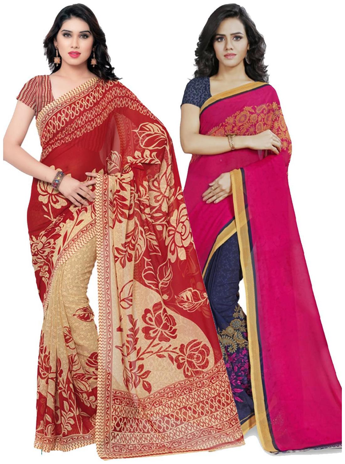 

Anand Sarees Faux Georgette Pink Red And Multi Color Printed Combo Saree With Blouse Piece ( 1190 1 1086 5 )