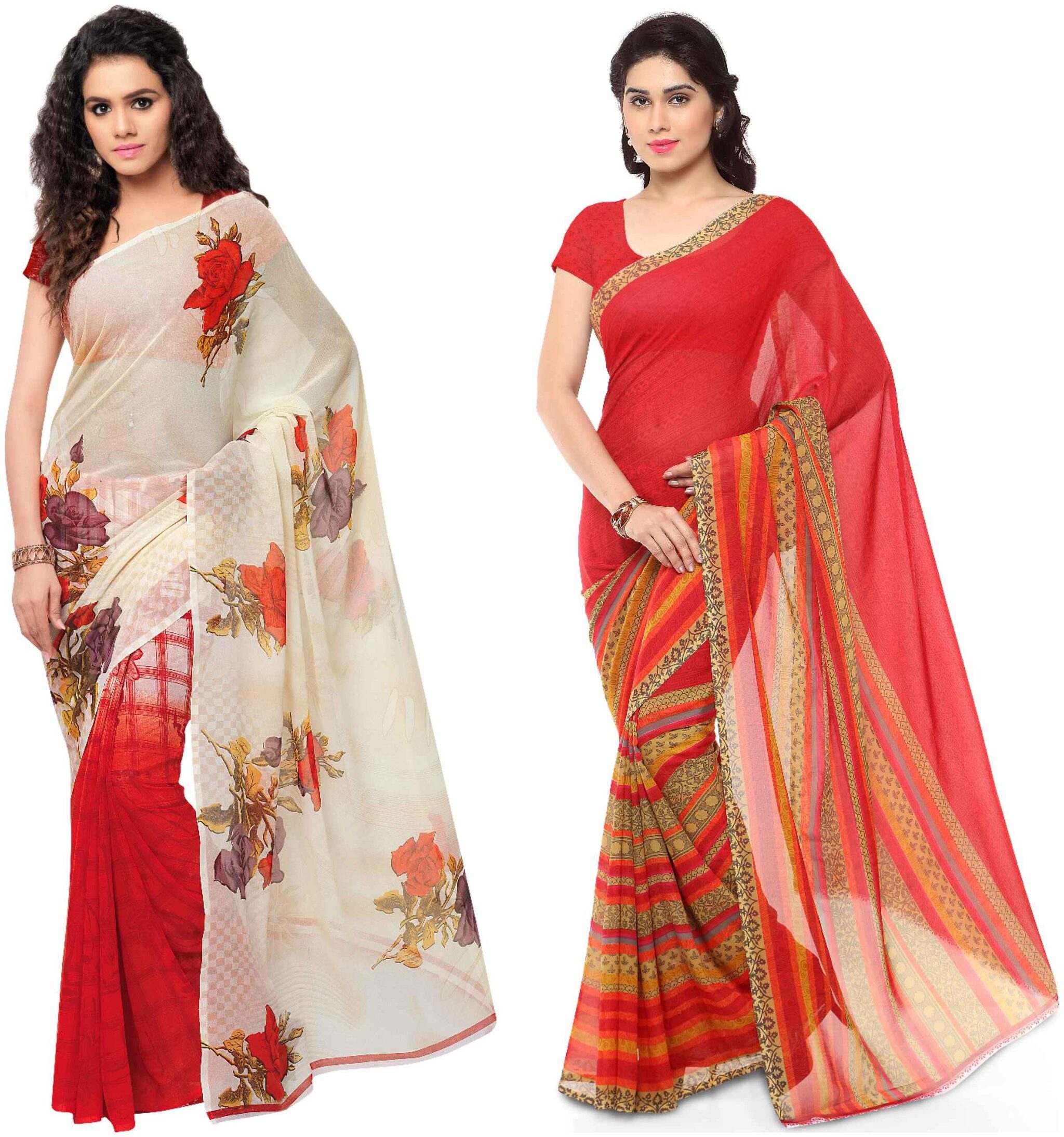 

Anand Sarees Printed Faux Georgette Pack Of 2 Sarees With Unstitched Blouse Piece
