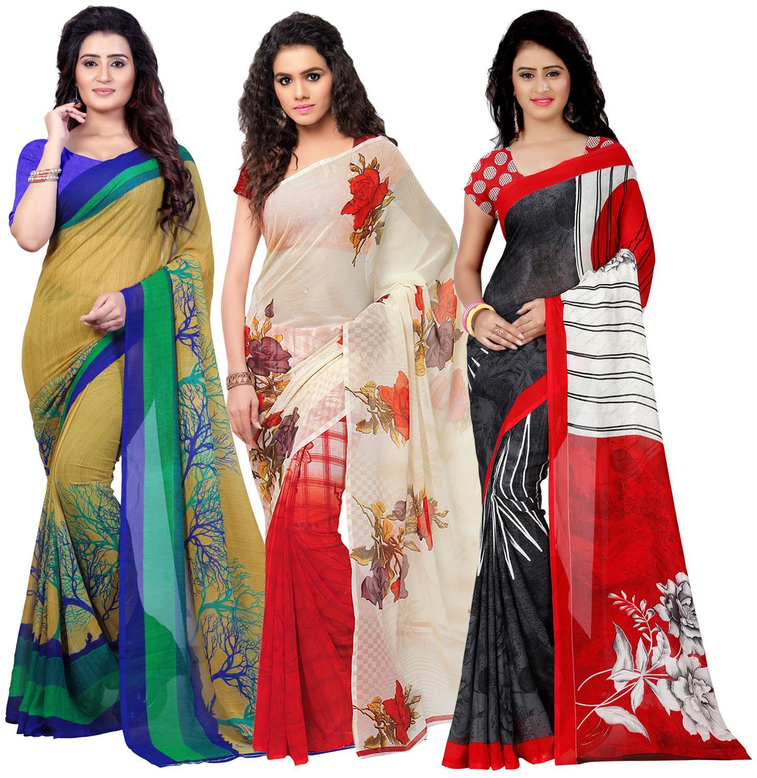 

Anand Sarees Georgette Printed Saree With Blouse For Women Color Multi