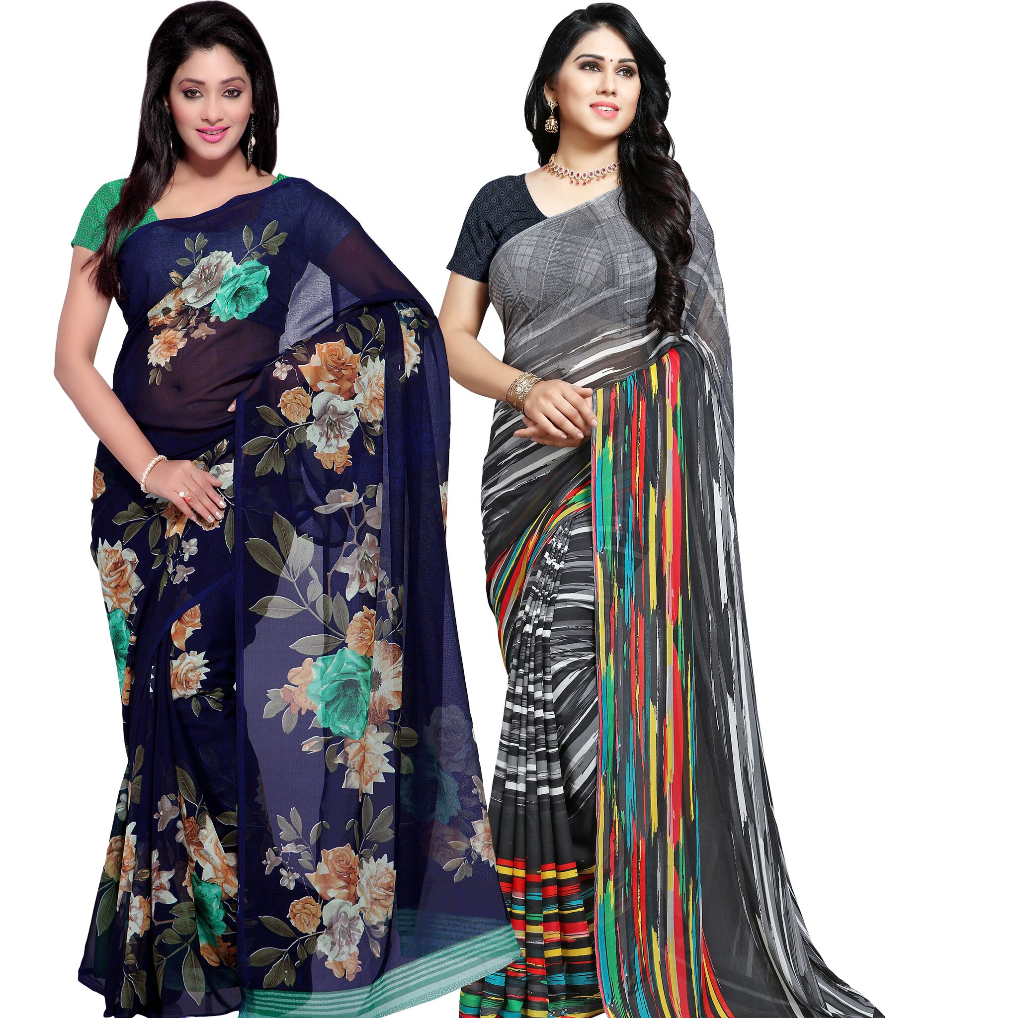 

Anand Sarees Women Georgette Floral Sarees (Multicolor) -Pack of 2