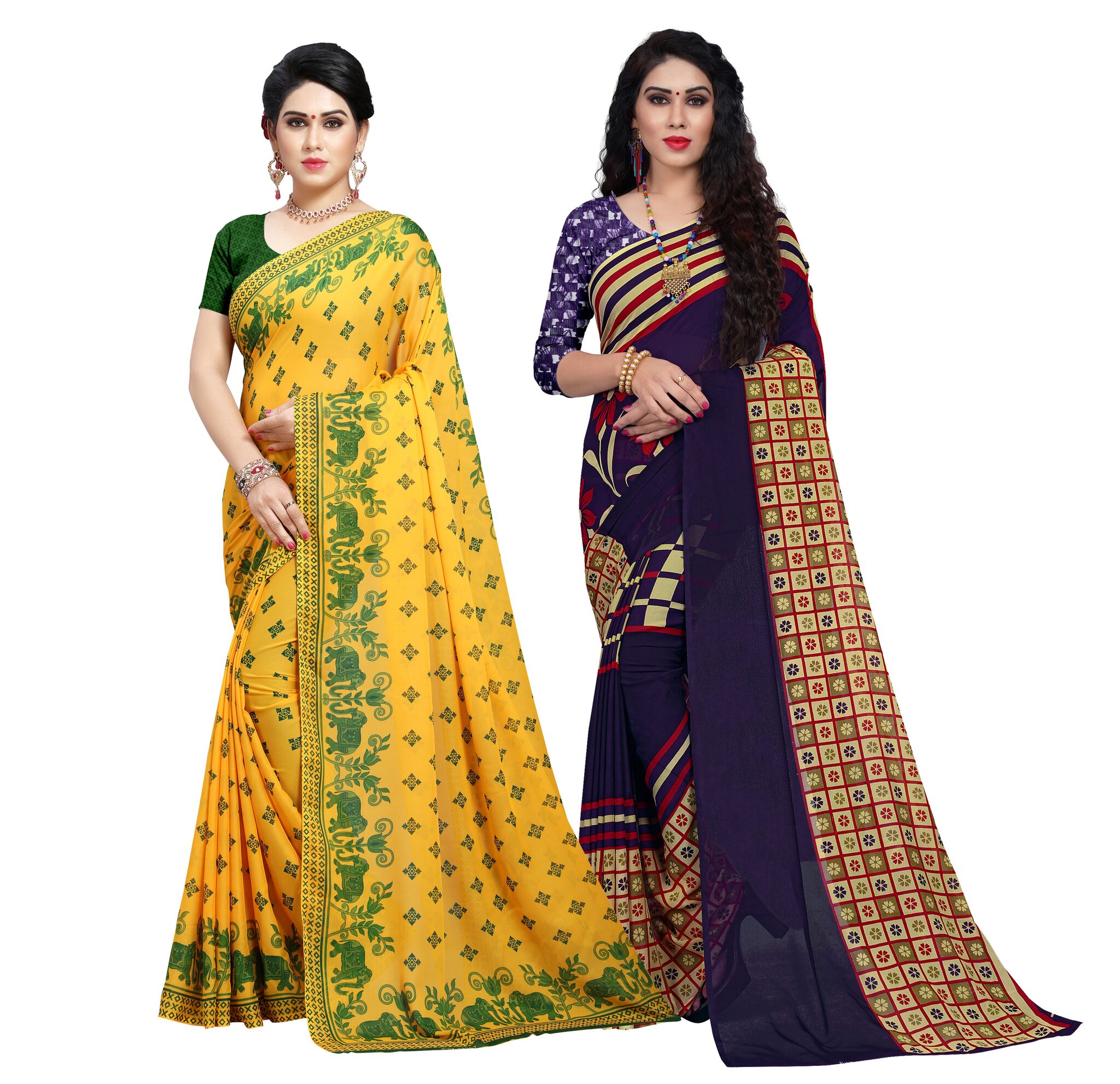 

Anand Sarees Women Floral Georgette Sarees with Blouse Piece (Set of 2)