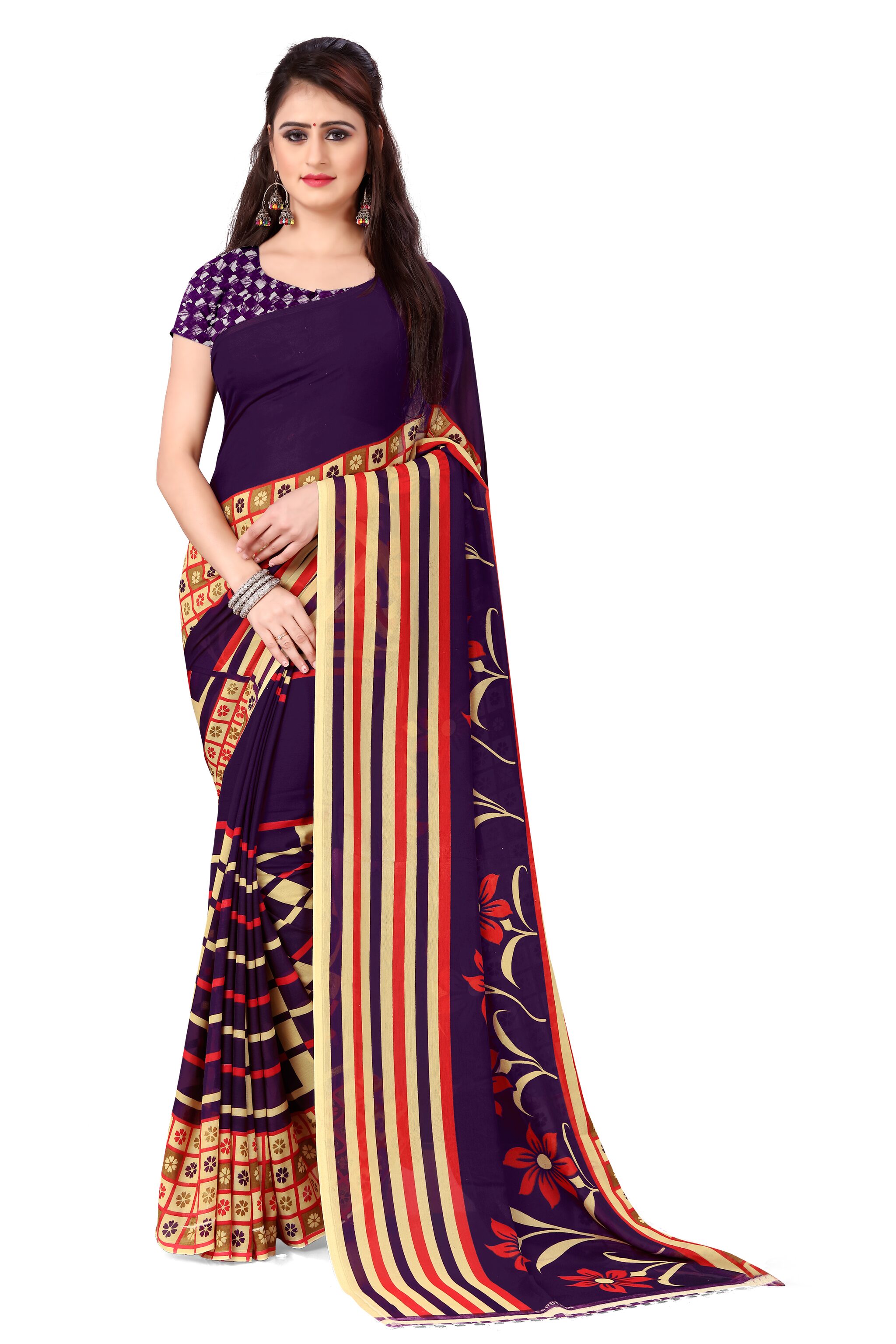 

Anand Sarees Faux Georgette Floral Purple Color Saree with Blouse Piece