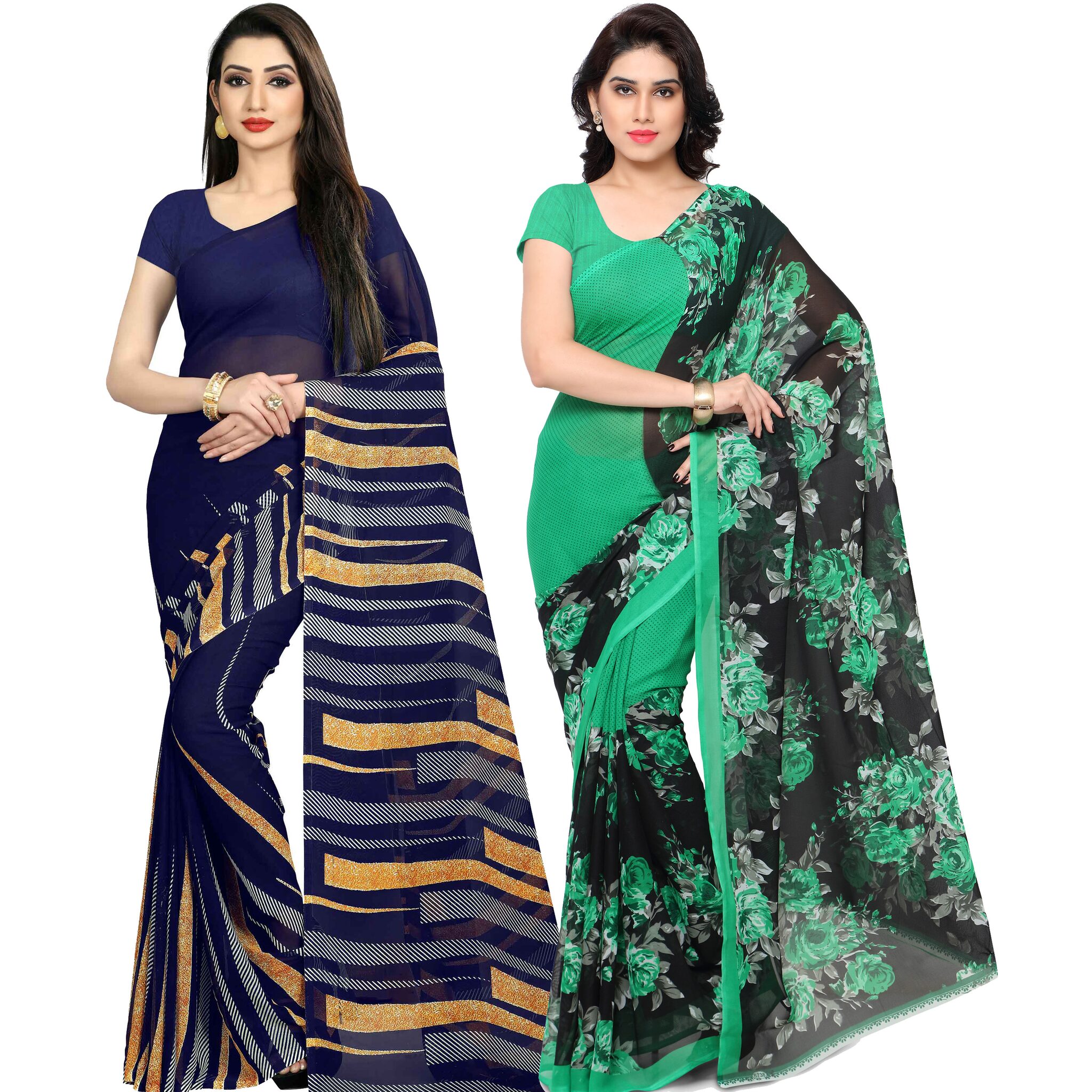 

Anand Sarees Women Georgette Floral Sarees (Multicolor) -Pack of 2
