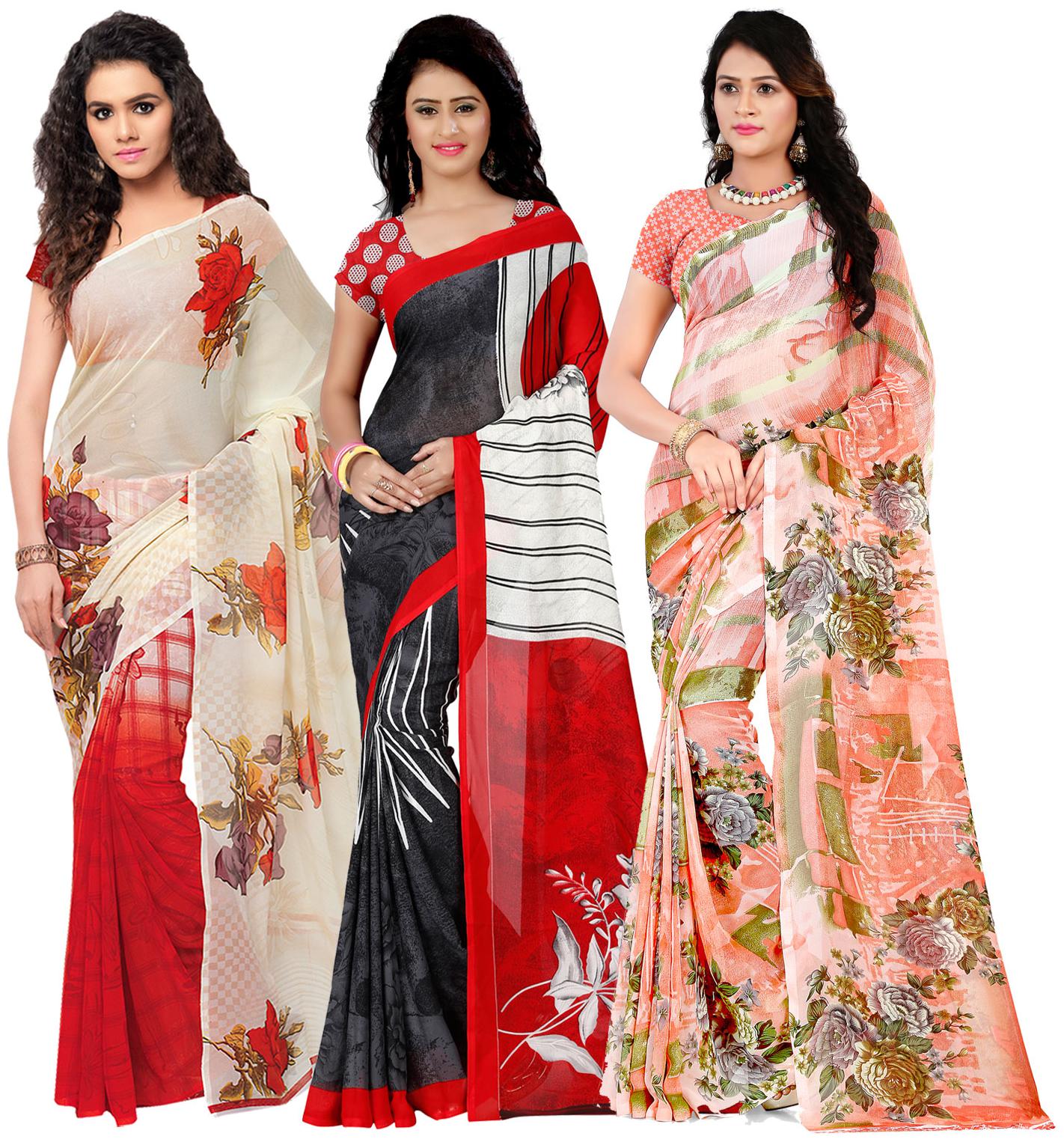 

Anand Sarees Georgette Printed Saree With Blouse For Women Color Multi