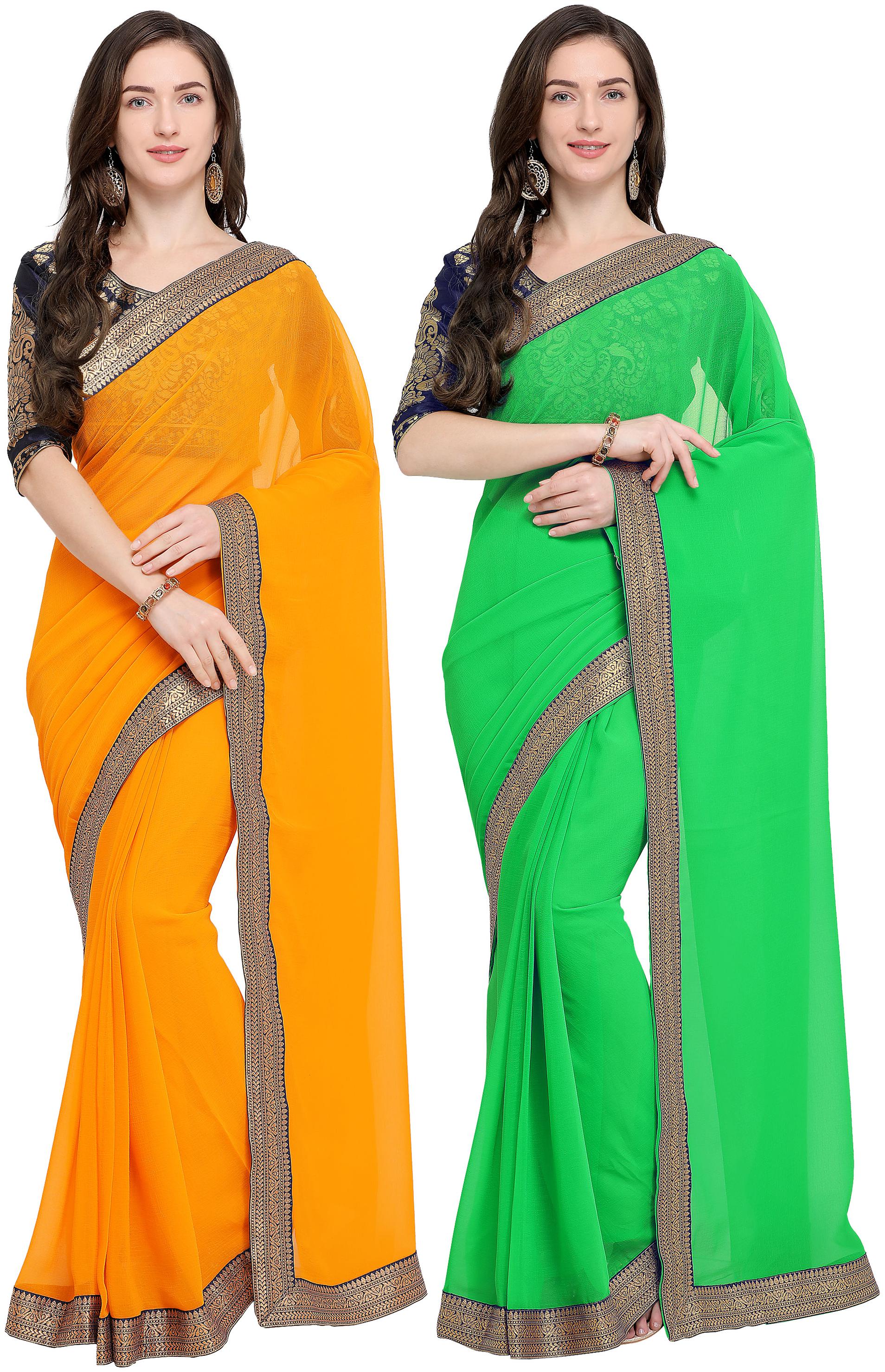 

Anand Sarees Women Chiffon sarees Yellow Green