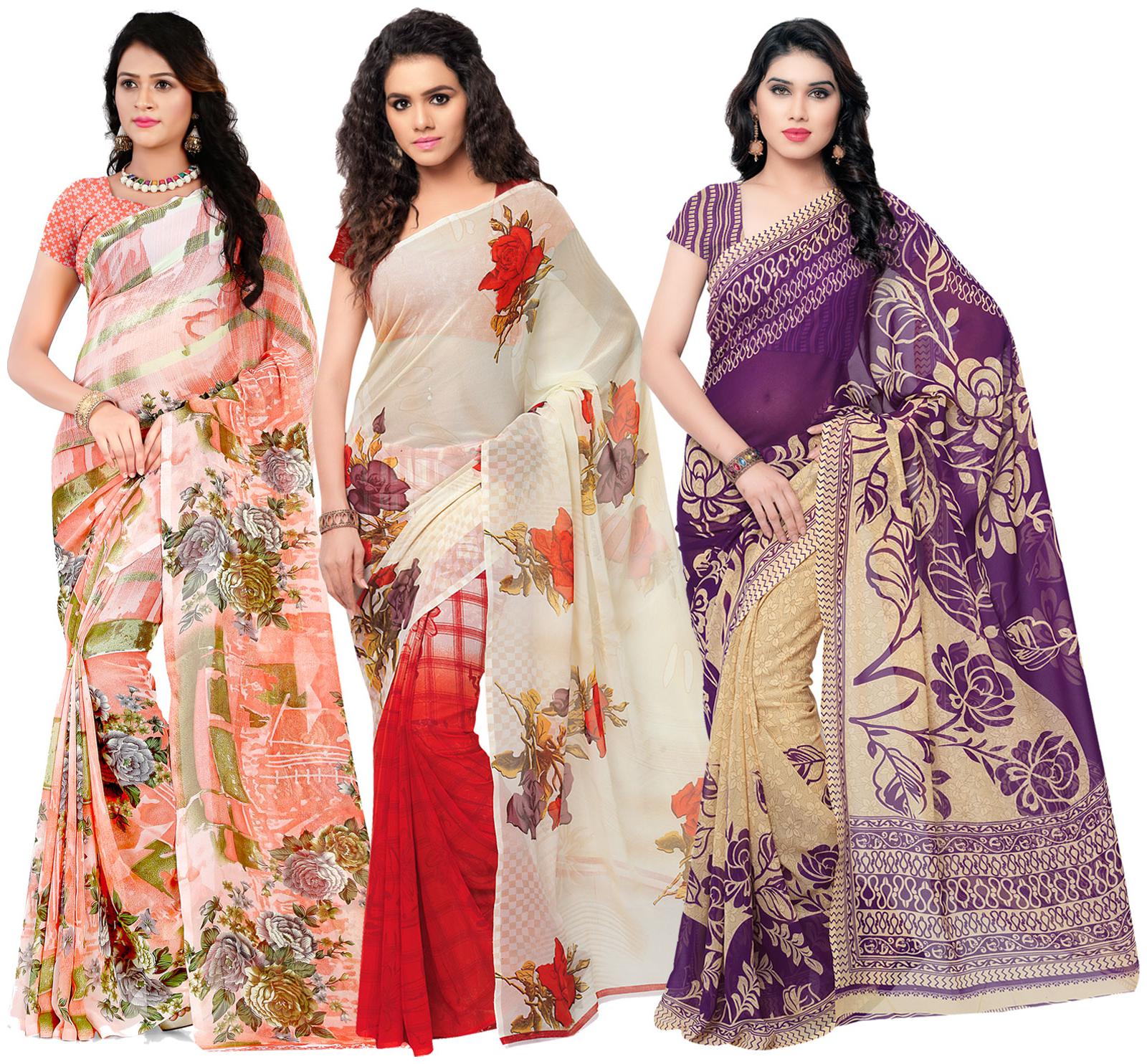 

Anand Sarees Women s Faux Georgette Multi Color Printed Pack Of 3 Sarees With Blouse Piece ( TRIO 1080 1086 6 1287 )