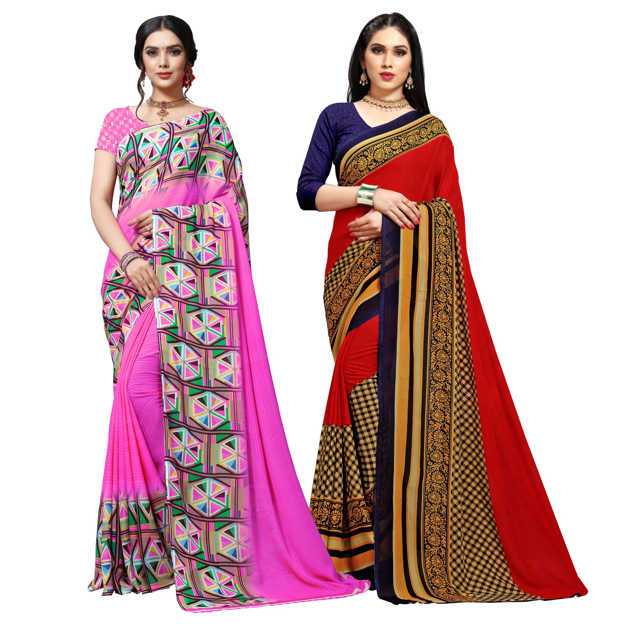 

Anand Sarees Women Georgette Printed Sarees (Multicolor) -Pack of 2