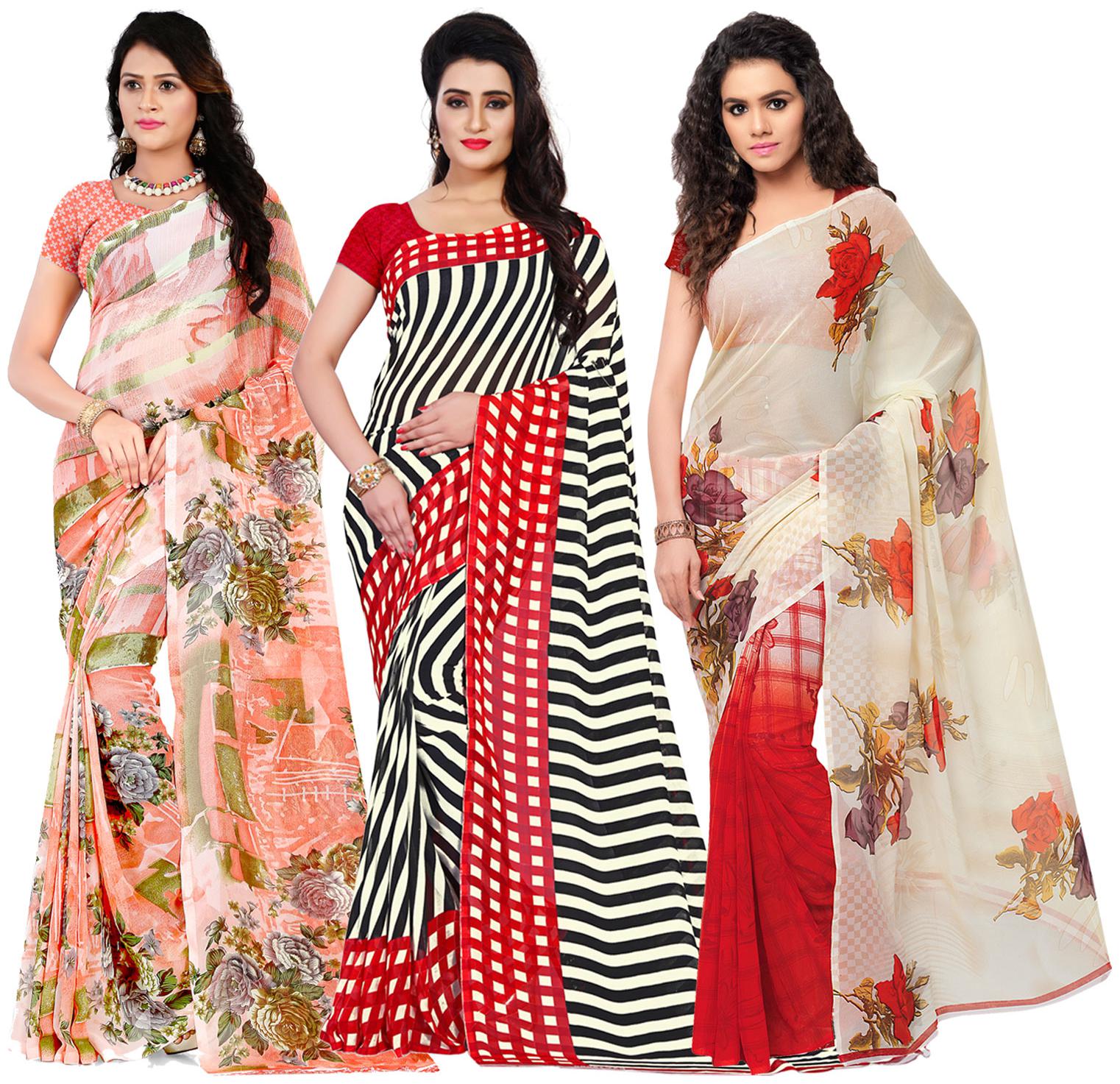 

Anand Sarees Georgette Printed Saree With Blouse For Women Color Multi