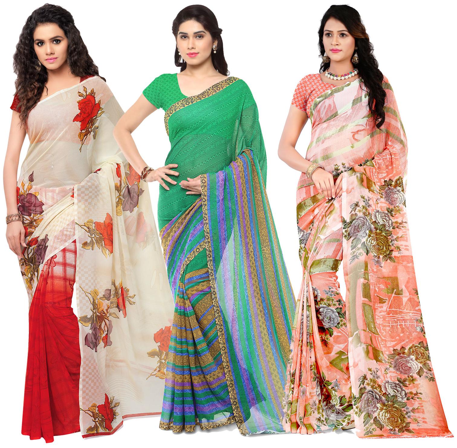 

Anand Sarees Georgette Printed Saree With Blouse For Women Color Multi