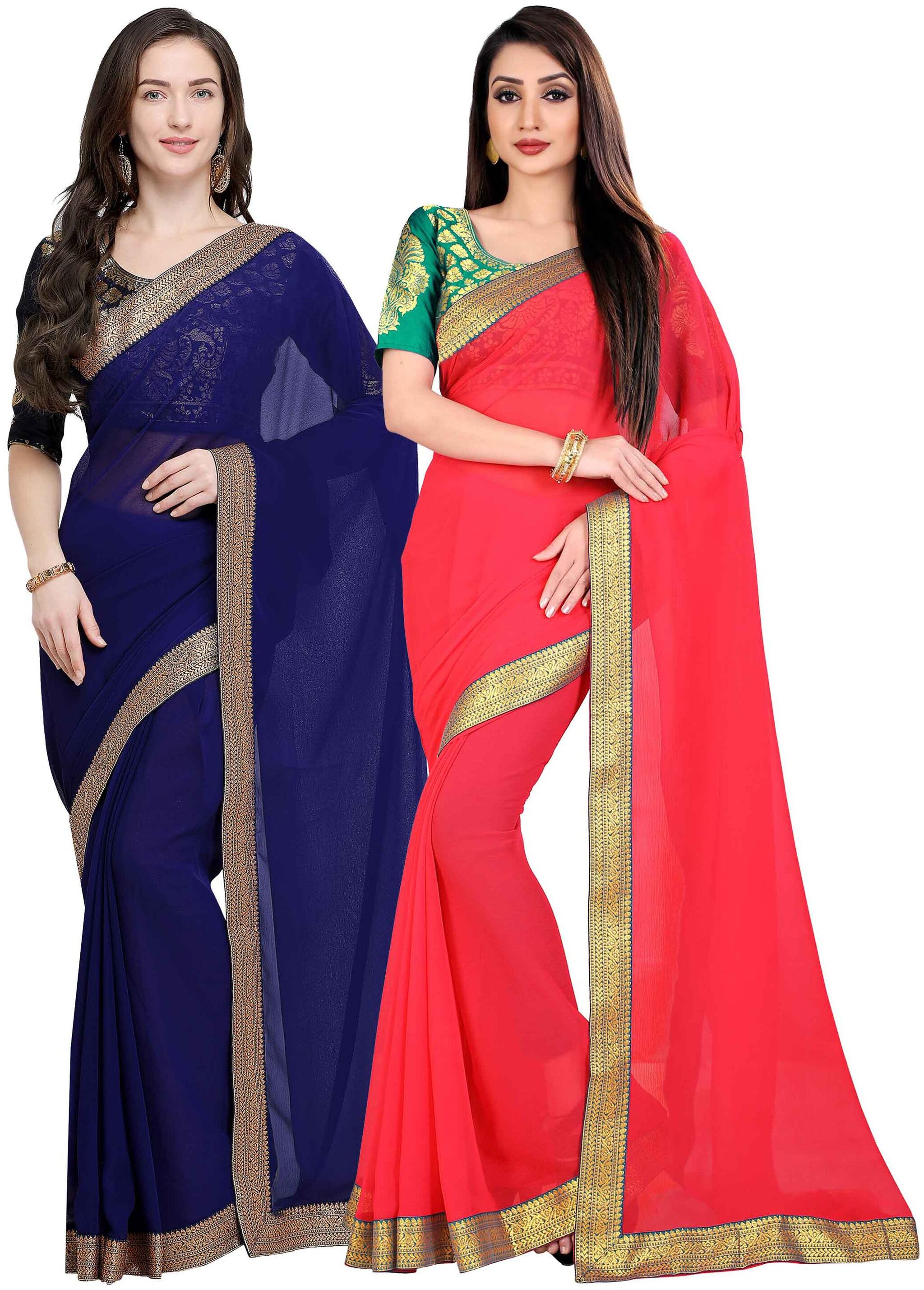 

Anand Sarees Women Chiffon sarees Blue Pink