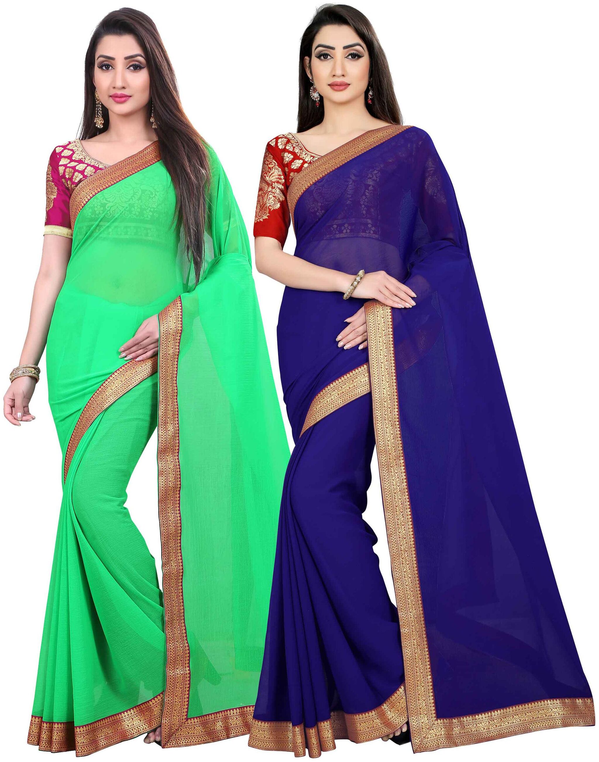 

Anand Sarees Women Chiffon sarees Green Blue