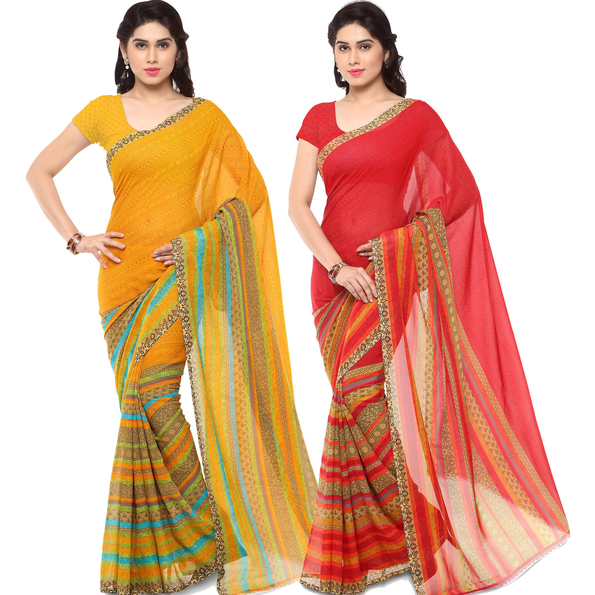 

Anand Sarees Women Georgette Printed Sarees (Multicolor) -Pack of 2