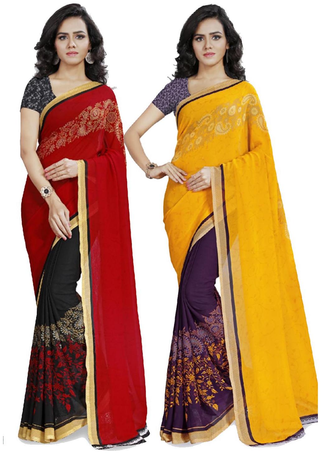 

Anand Sarees Faux Georgette Yellow Red And Multi Color Printed Combo Saree With Blouse Piece ( 1190 2 1190 3 )