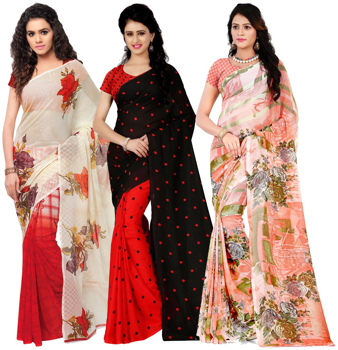 

Anand Sarees Georgette Printed Saree With Blouse For Women Color Multi