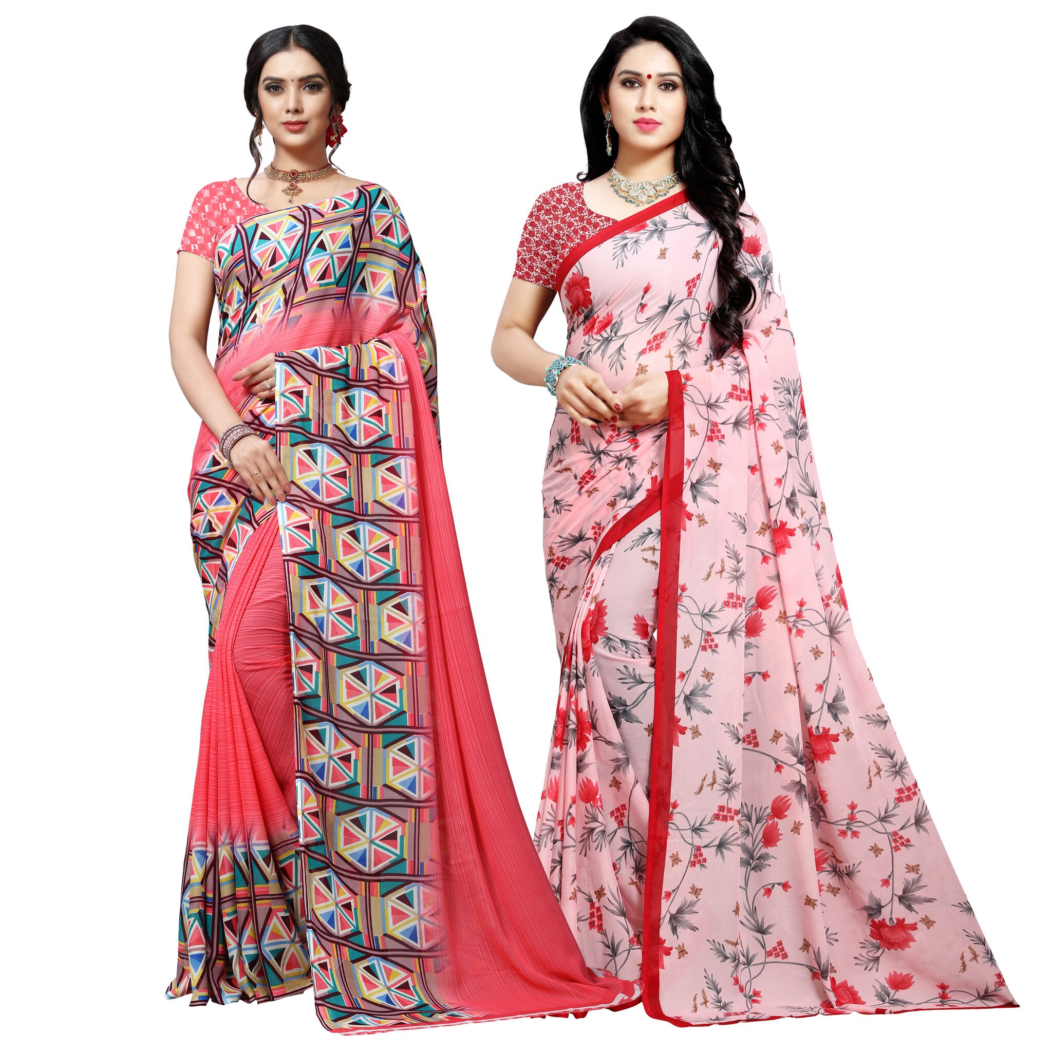 

Anand Sarees Women Georgette Printed Sarees (Multicolor) -Pack of 2