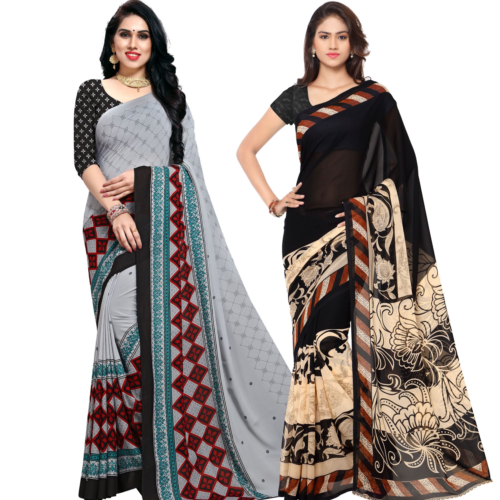 

Anand Sarees Women Georgette Printed Sarees (Multicolor) -Pack of 2