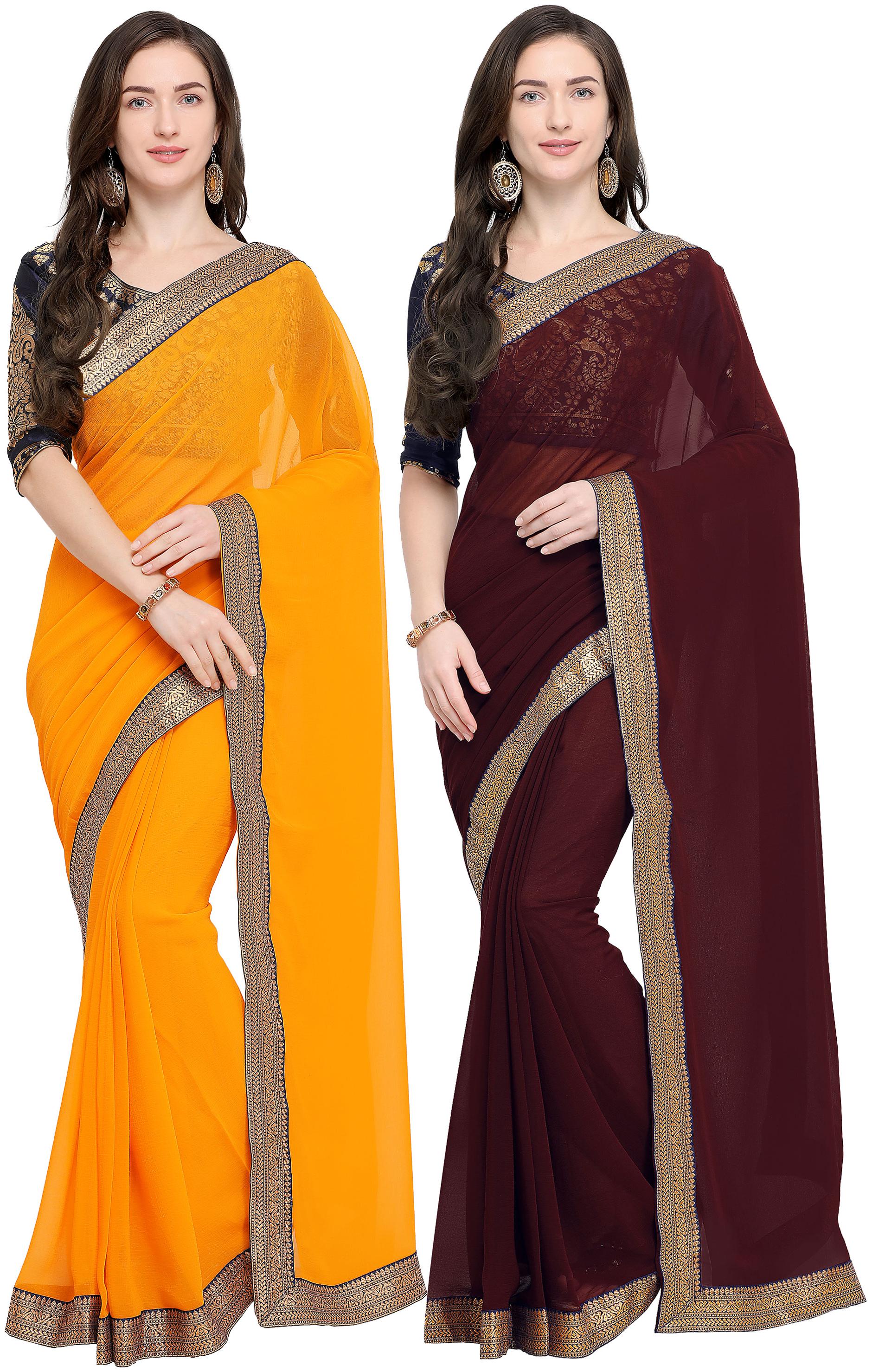 

Anand Sarees Women Chiffon sarees Yellow Brown