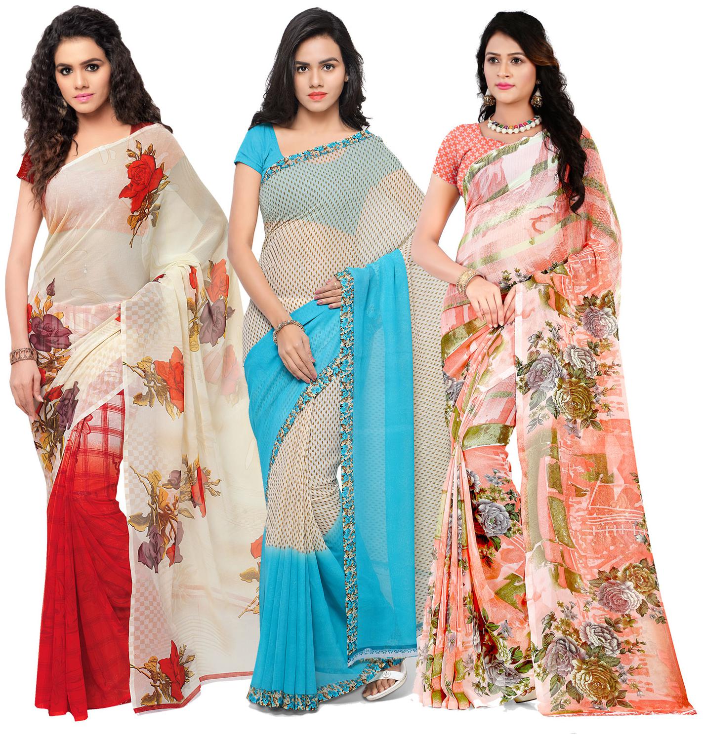 

Anand Sarees Georgette Printed Saree With Blouse For Women Color Multi