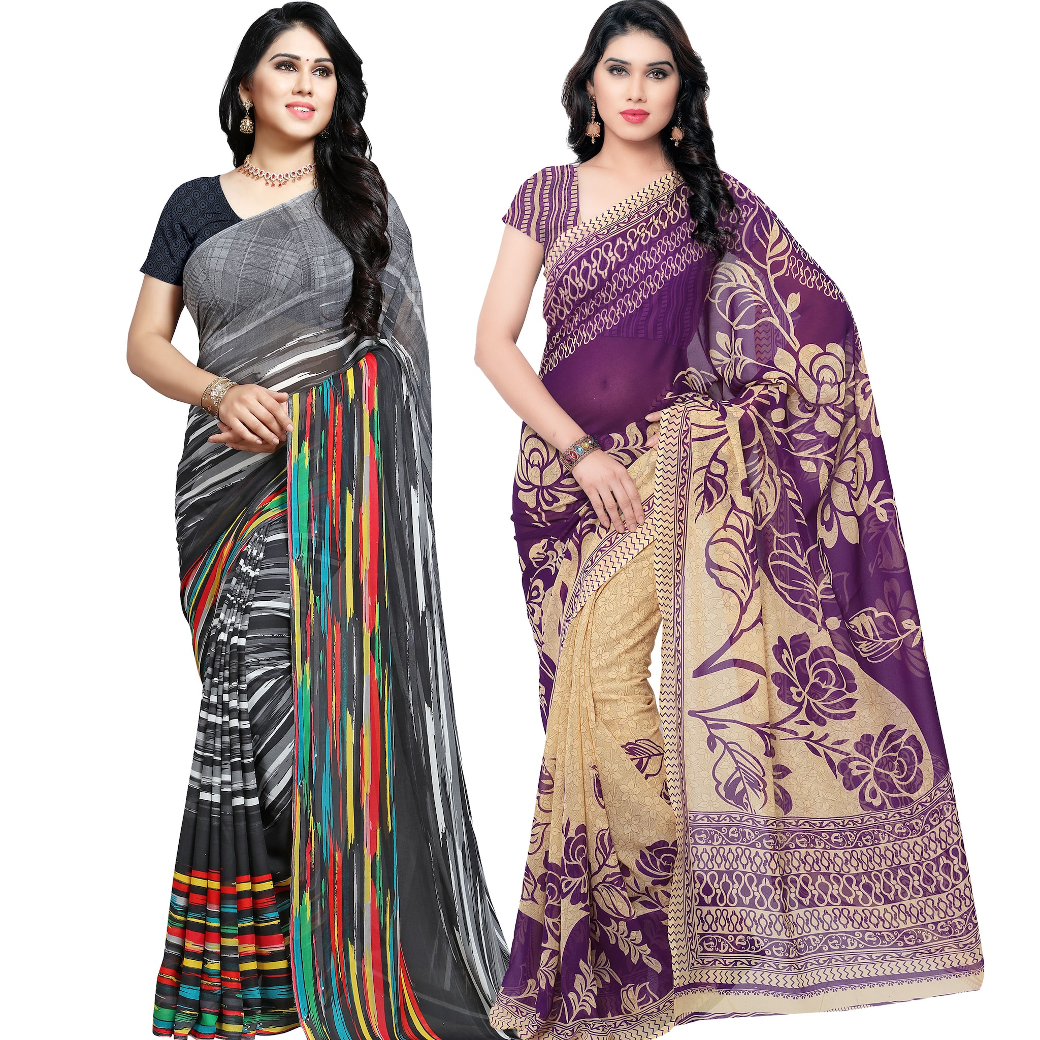 

Anand Sarees Women Floral Georgette Sarees with Blouse Piece Multi